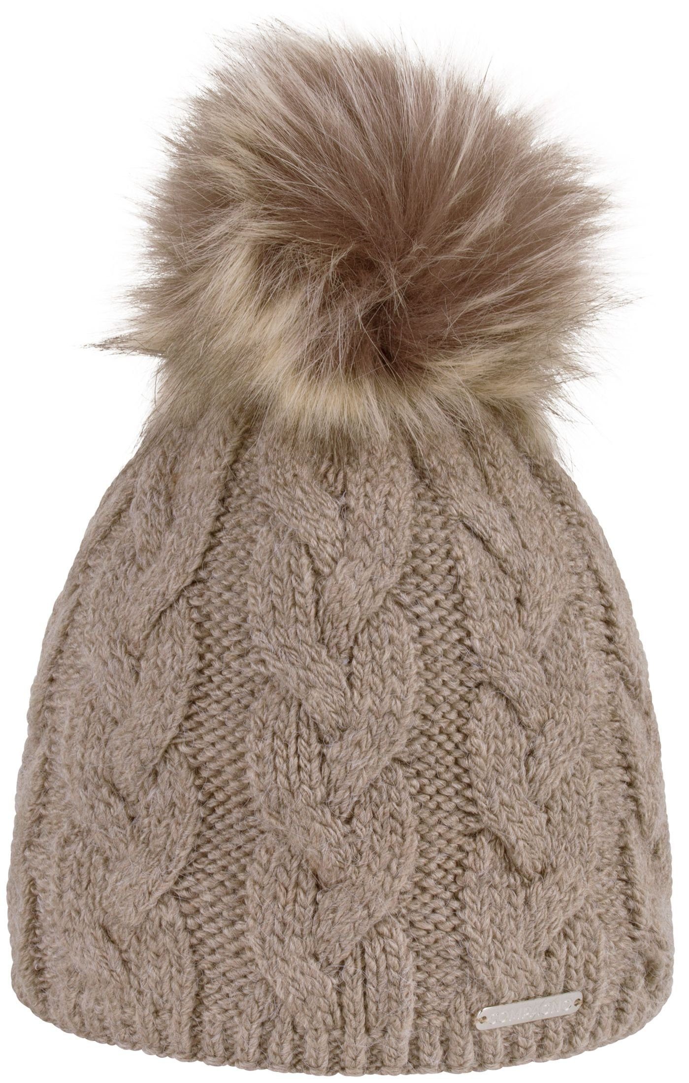 compagno Bommelmütze (1-St) Bommelmütze Wintermütze Zopf-Strickmuster Damen Fleecefutter Beanie