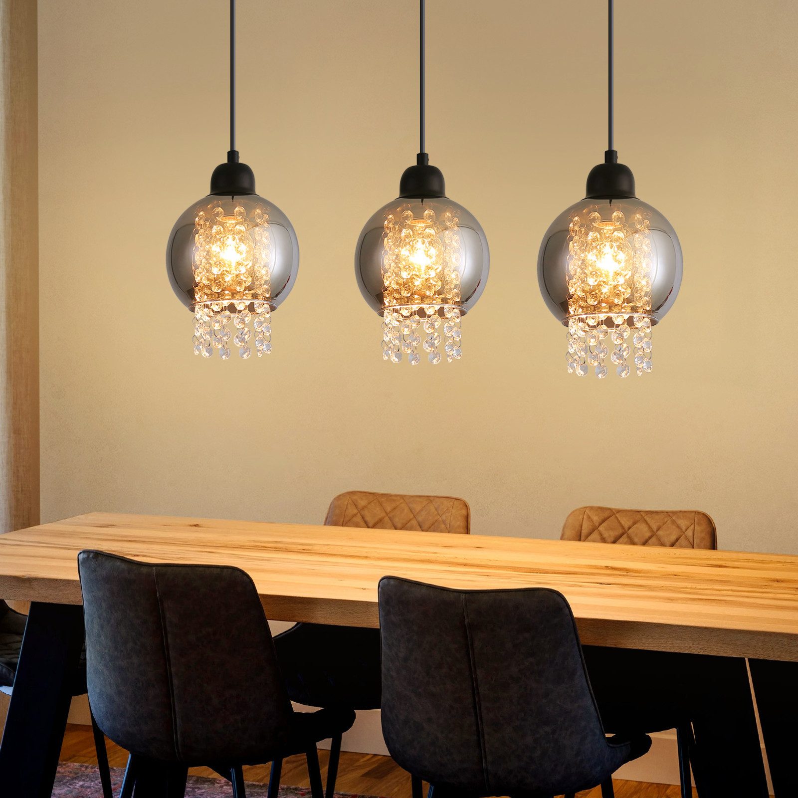 Nettlife Pendelleuchte Esstisch Schwarz Kristall Glas günstig online kaufen