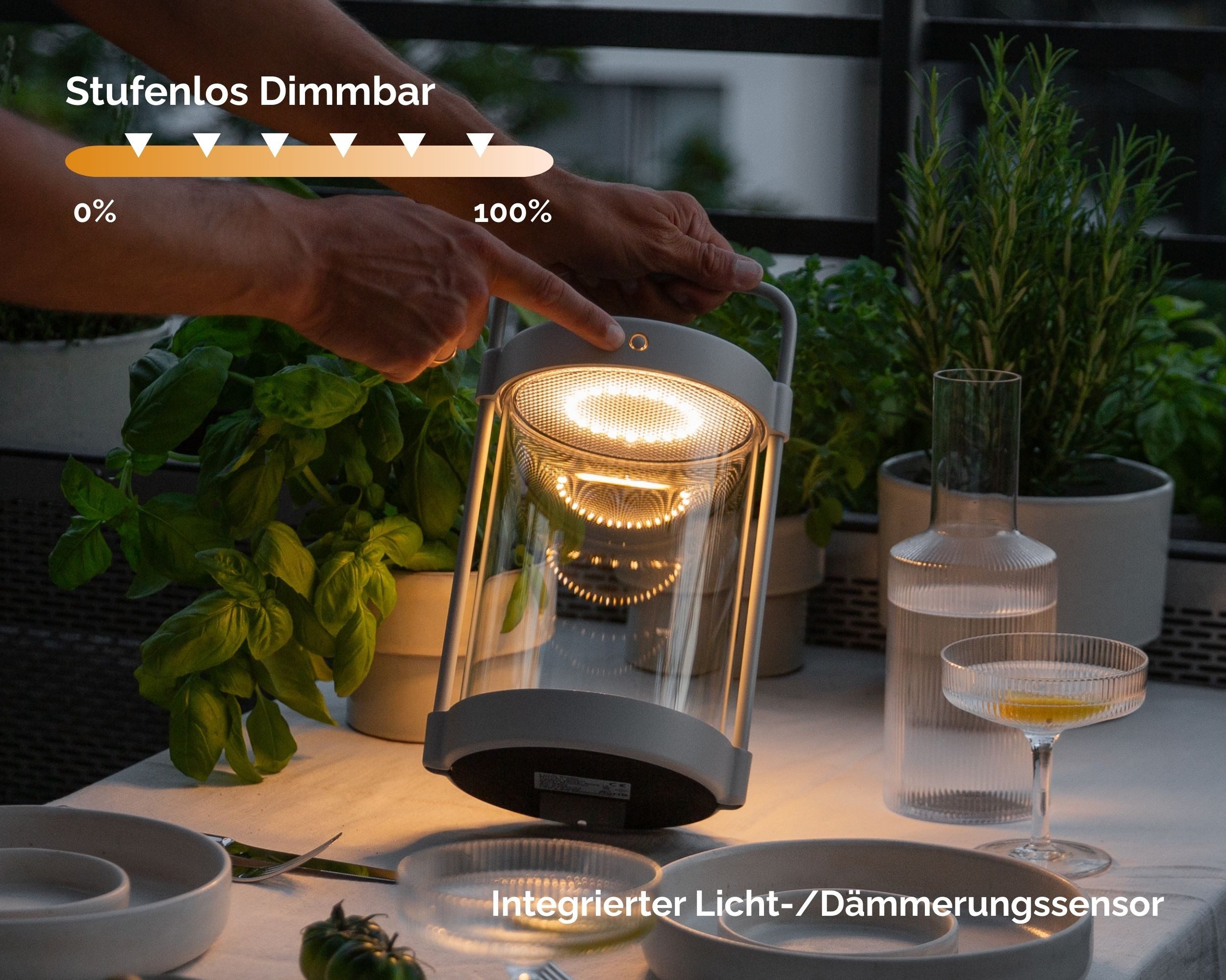 LUUK Studio LED Solarleuchte CAIA, LED fest integriert, 3000K-2700K, kabellos, Solarmodul, USB-C aufladbar, Echtglas, OSRAM LEDs