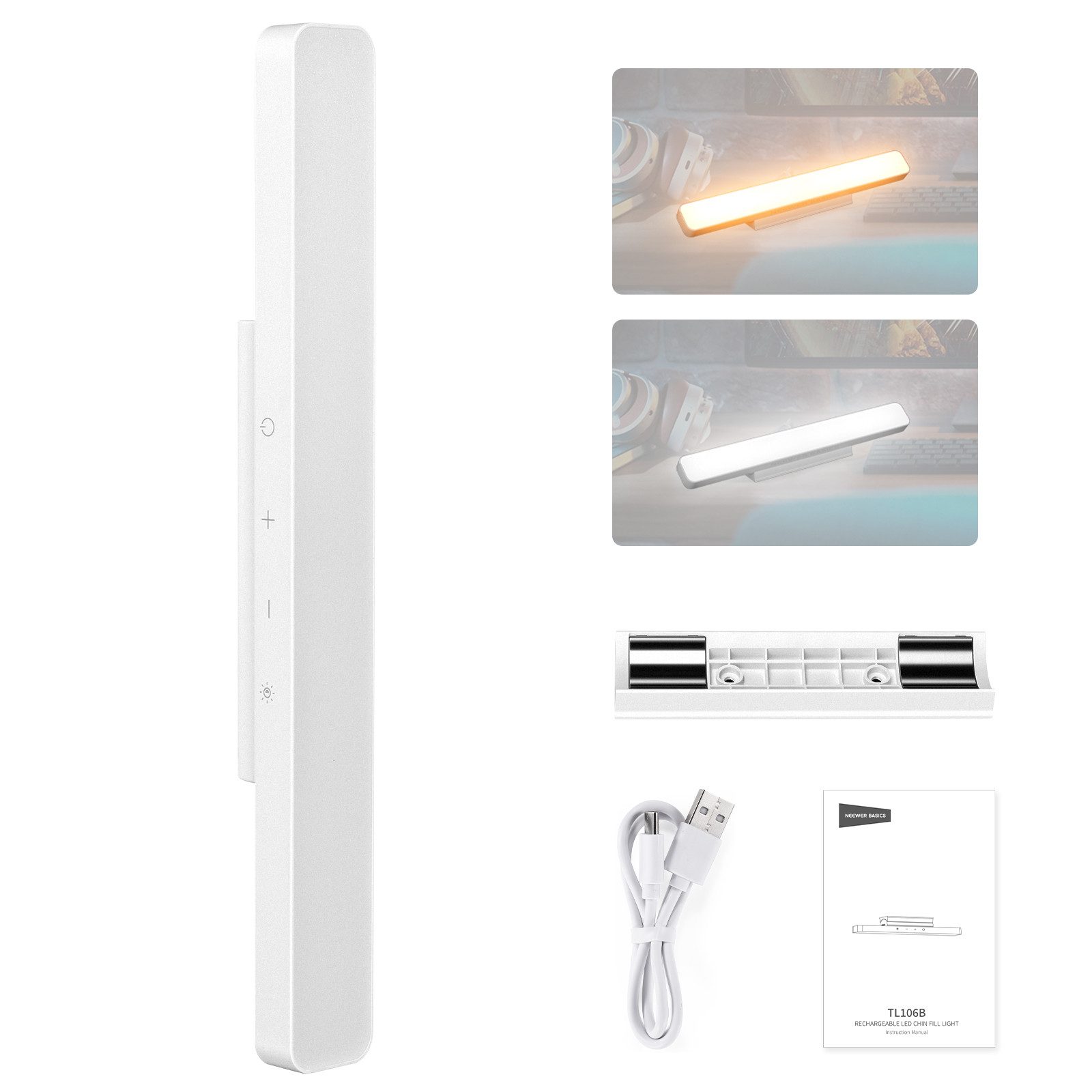 Neewer Videoleuchte TL106B Kinn Videolicht, 3W zweifarbig tragbares Tisch Selfie Fotolicht, CRI90, 2200mAh Akku
