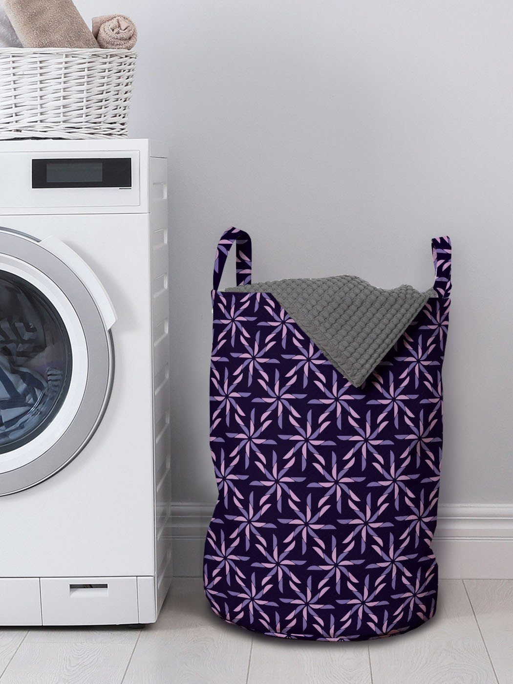Muster Griffen Abakuhaus Geometrisch Winter- Abstraktes für Wäschesäckchen Waschsalons, Kordelzugverschluss Wäschekorb mit