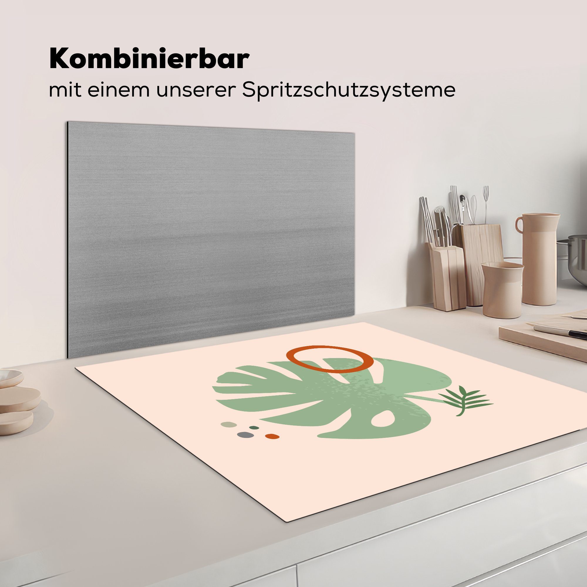 Herdblende-/Abdeckplatte Blätter 78x78 - Arbeitsplatte cm, für - Sommer Ceranfeldabdeckung, küche Minimalismus, (1 MuchoWow tlg), Vinyl,