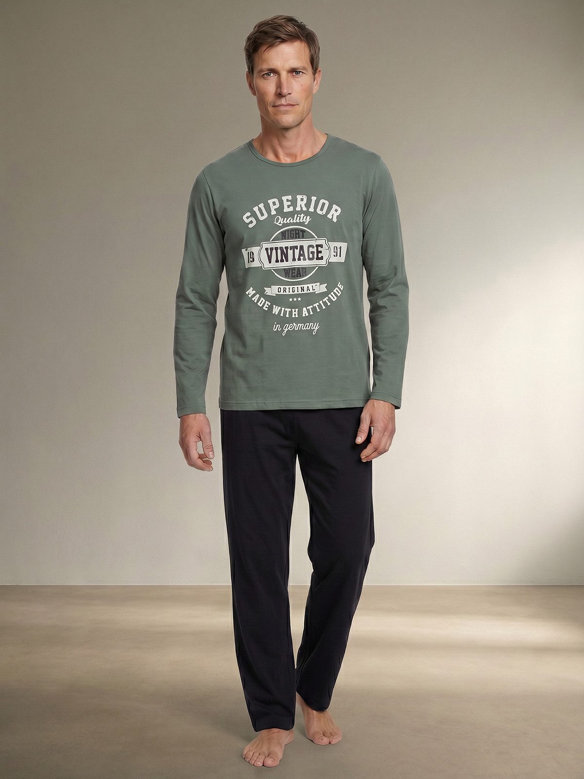 Henry Terre Pyjama Langarm - Vintage Hose Anthrazit uni