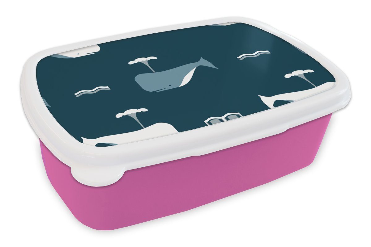 MuchoWow Lunchbox Muster - Wal - Wasser - Kind - Kinder - Kinder, Kunststoff, (2-tlg), Brotbox für Erwachsene, Brotdose Kinder, Snackbox, Mädchen, Kunststoff rosa