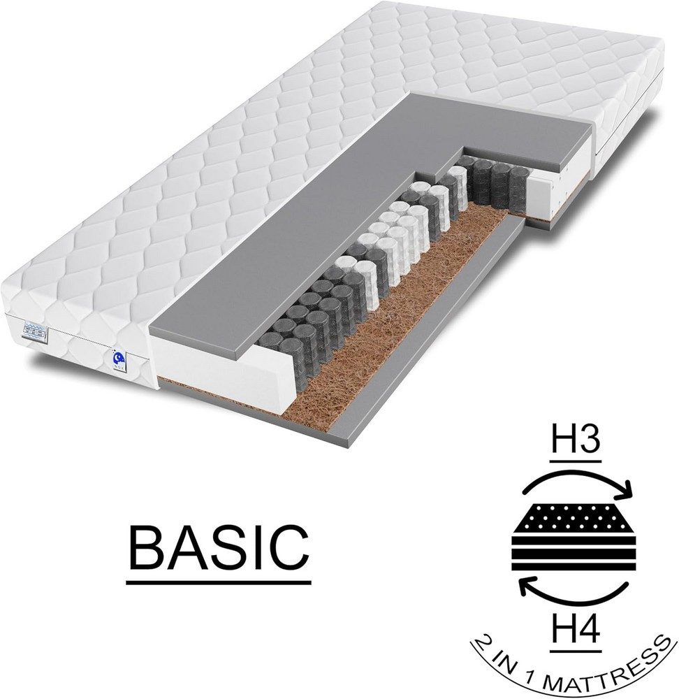 Taschenfederkernmatratze orthopädische 7-Zonen, zwei unterschiedlich feste Liegeseiten, TULENA, Wendematratze, Größe: 80 x 200 cm, H1 + H2 Basic