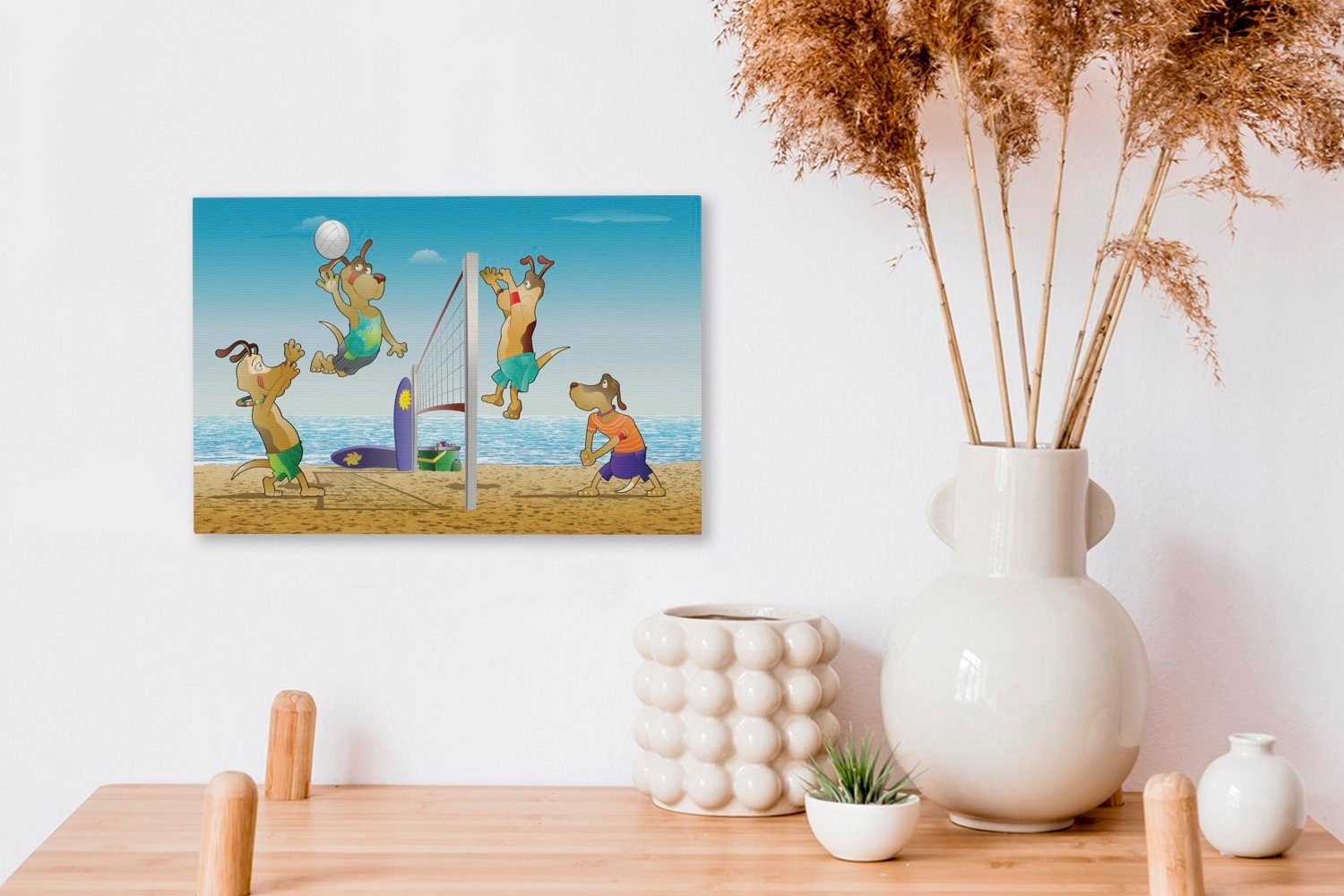 Eine OneMillionCanvasses® 30x20 Leinwandbild cm Wandbild Beachvolleyballspiels, Illustration Aufhängefertig, Leinwandbilder, eines St), (1 Wanddeko,