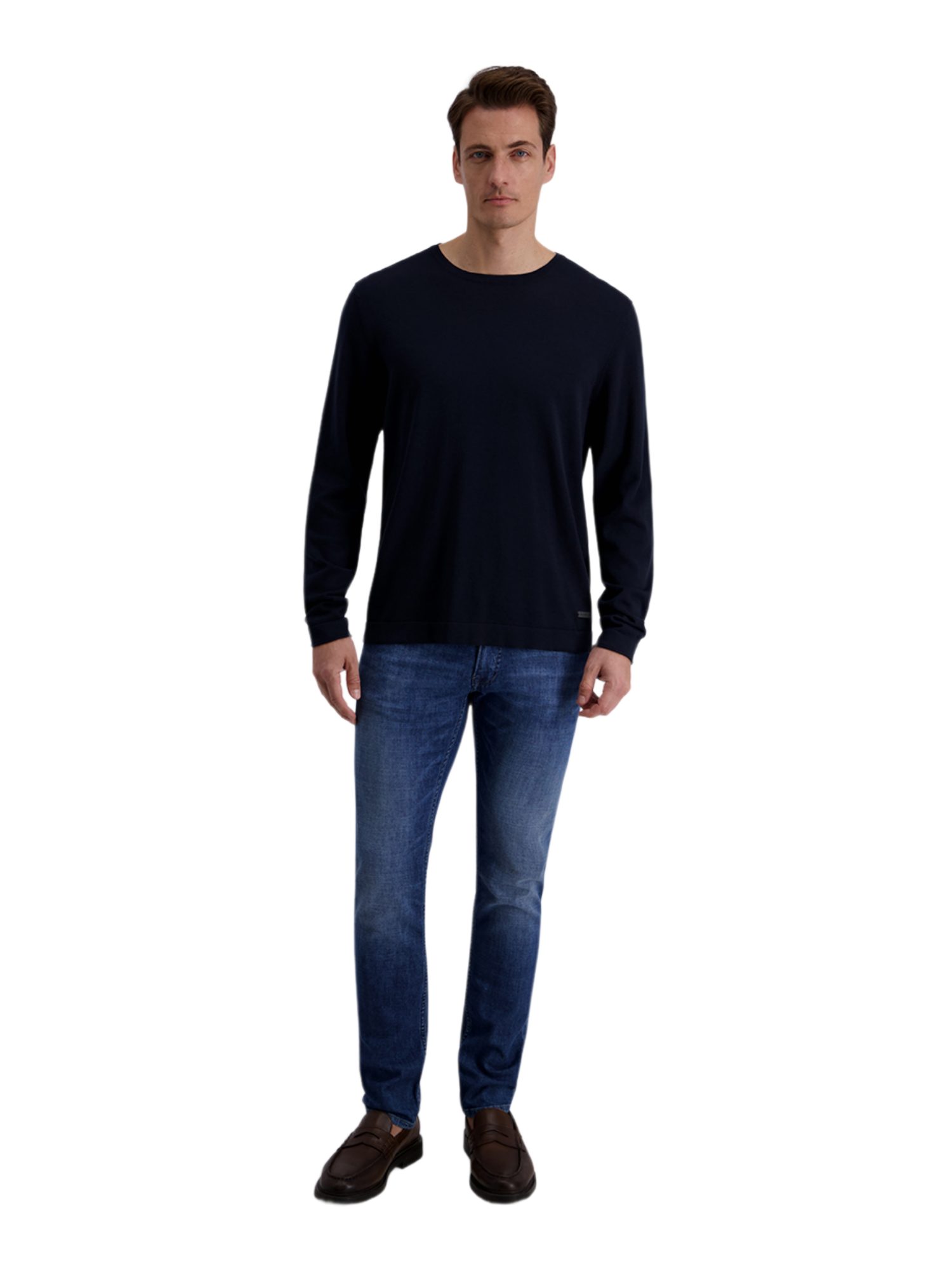 Pierre Cardin Strickpullover blau,Casual,Baumwolle,Unifarben,Rundhals,Lang,Regular Fit