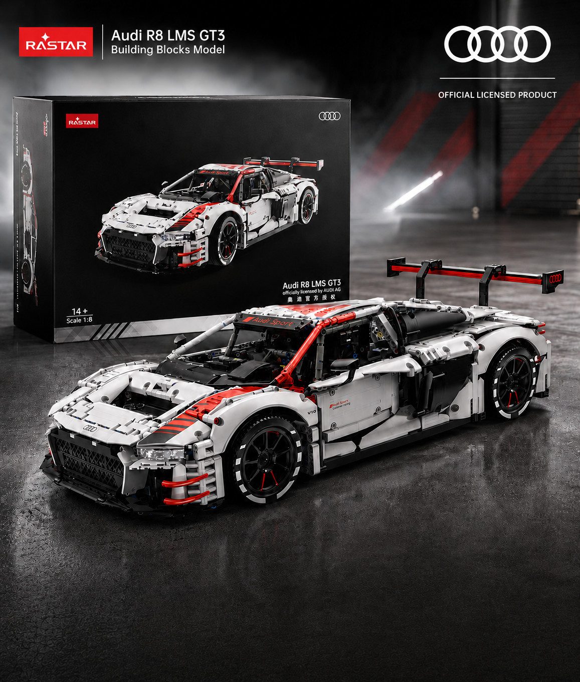 RASTAR Rastar 99310 Audi R8 LMS GT3 Baustein Set 3314 Teile Static Version Konstruktions-Spielset, (3314 St)