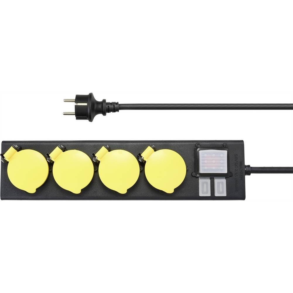 Sygonix 4-fach-Steckdosenleiste mit 2 x USB, IP44 RF-4737806 Steckdosenleiste, mit Schalter, mit USB-Ladeausgang