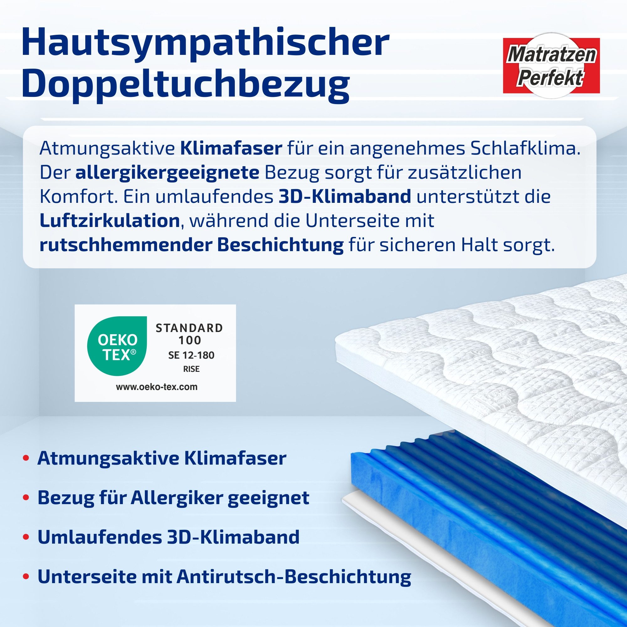 Matratzen Perfekt, Topper aus Gel, Gelax Schaumtopper, 8cm hoch, mit 7 Zonen Kern, RG 60 kg/m³, 8 cm hoch, Gelschaum, (Made in Germany), sehr druckentlastender Gelschaum Topper mit Klimaband