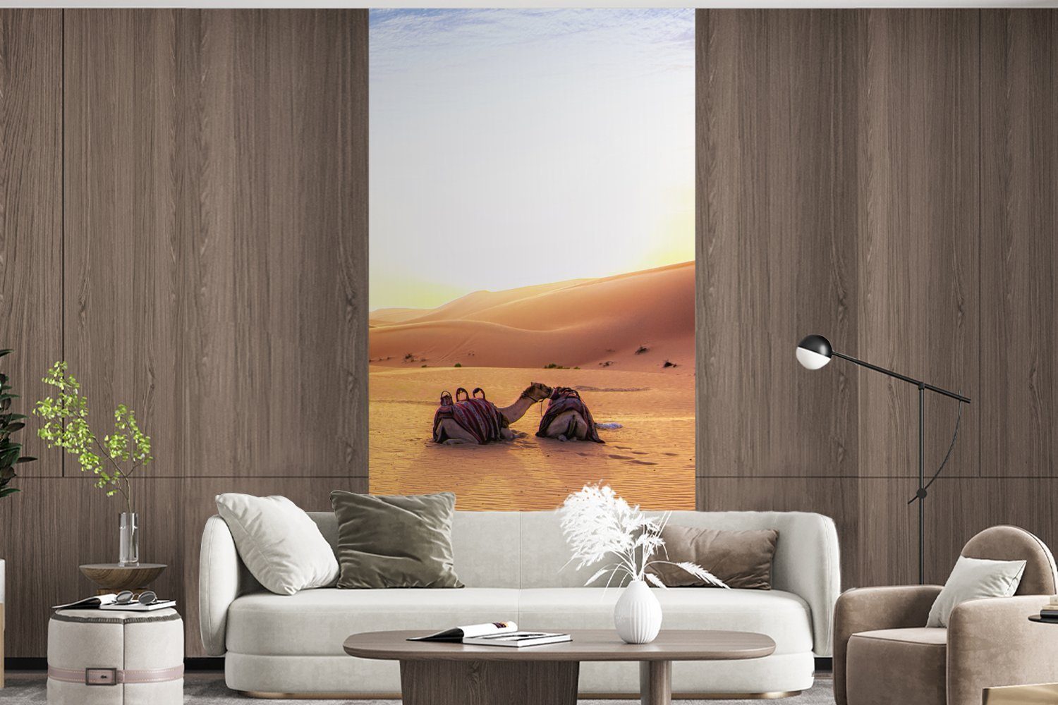 Küche, Wohnzimmer St), für Matt, - - Vliestapete MuchoWow Schlafzimmer Kamel bedruckt, (2 Fototapete Fototapete Wüste Sand,