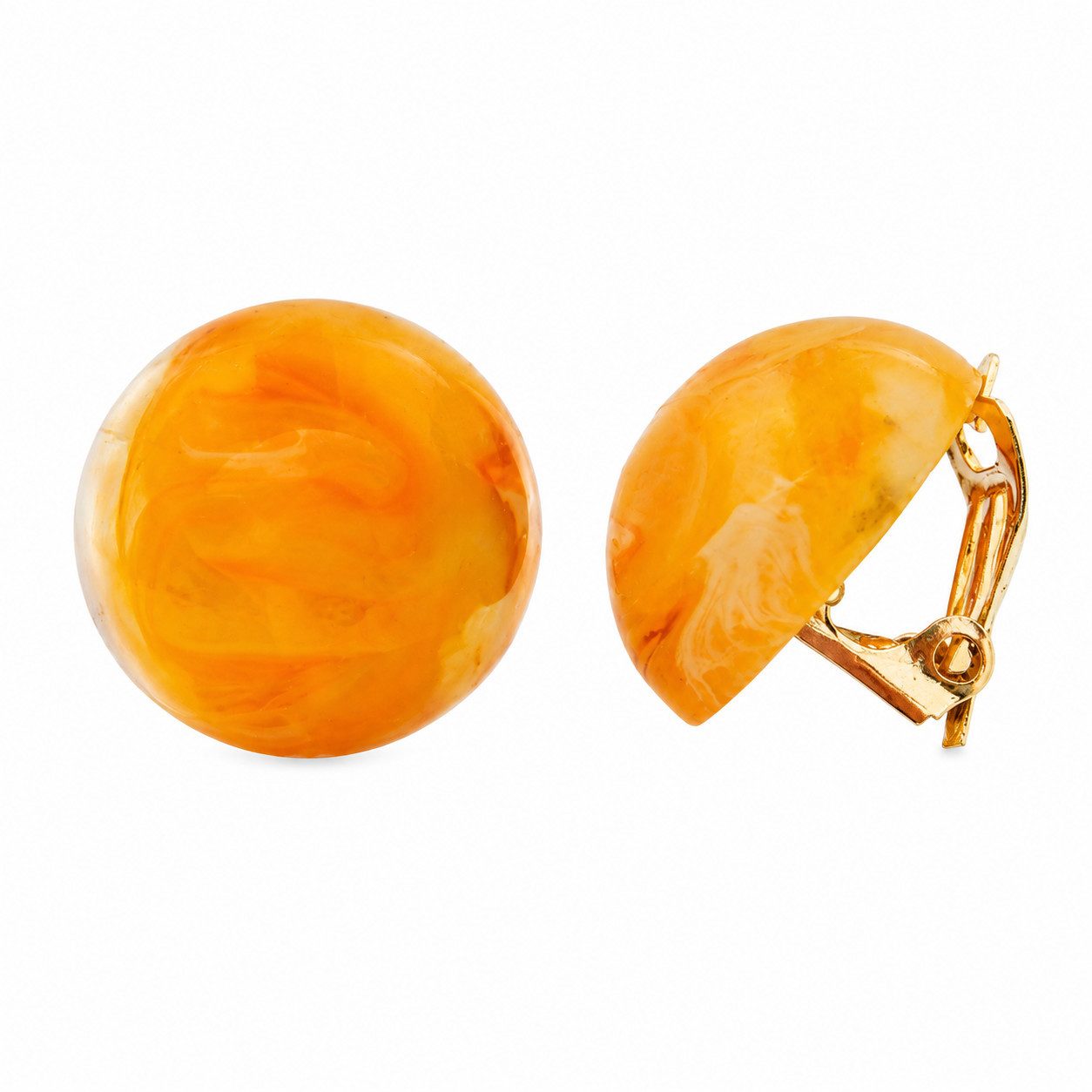 unbespielt Paar Ohrclips Ohrringe Damen 17 mm bernsteinfarben marmoriert Kunststoff rund, Modeschmuck für Damen