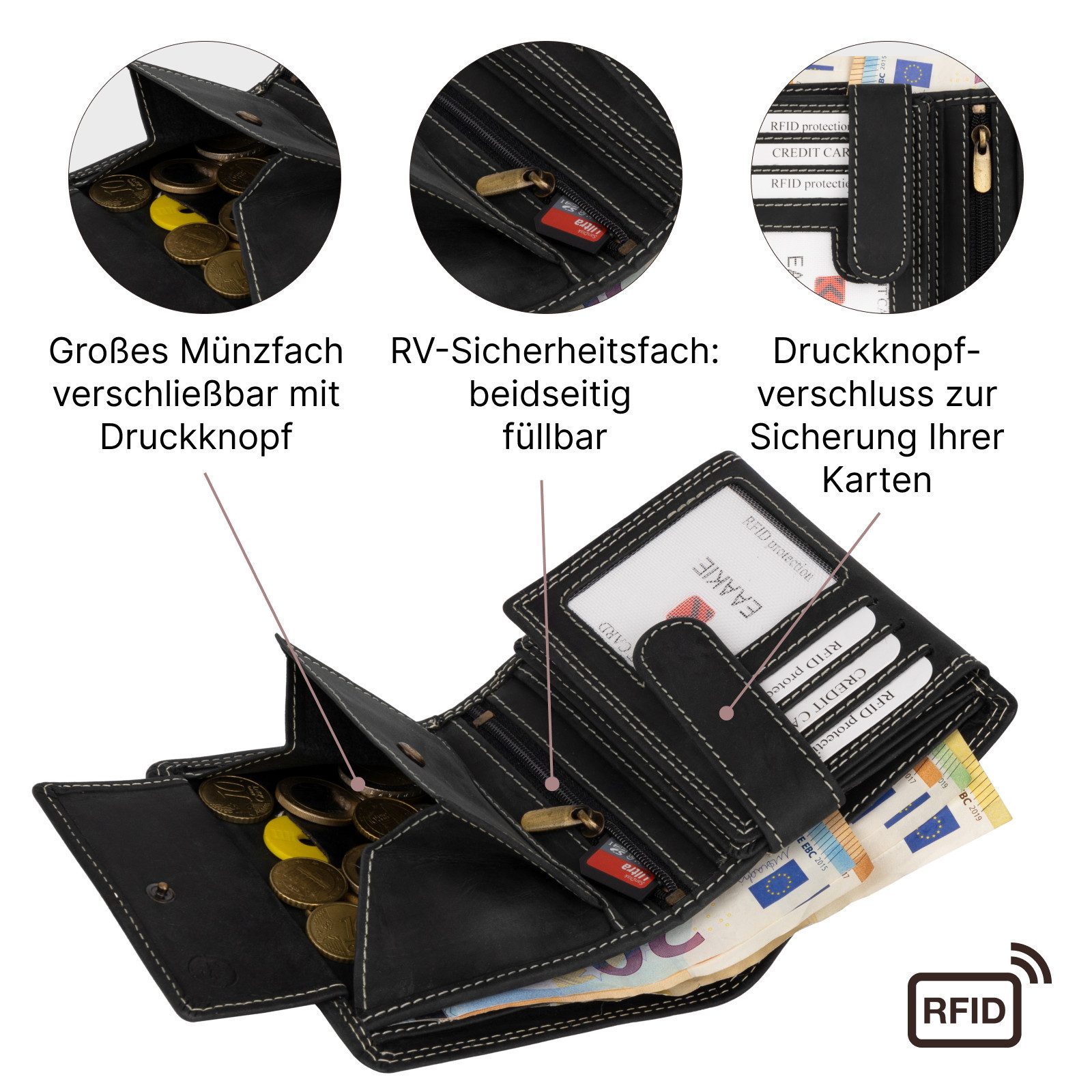 EAAKIE Geldbörse RFID Büffel Echt Leder Geldbörse Portemonnaie Herren mit Motiv, RFID Schutz