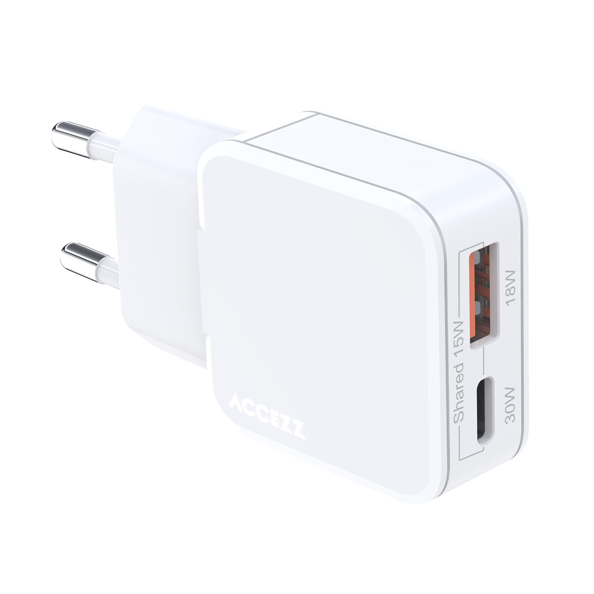 Accezz Accezz Ultra Slim GaN Ladegerät - USB-C + USB-A - 30 W - Weiß USB-Ladegerät (1-tlg)