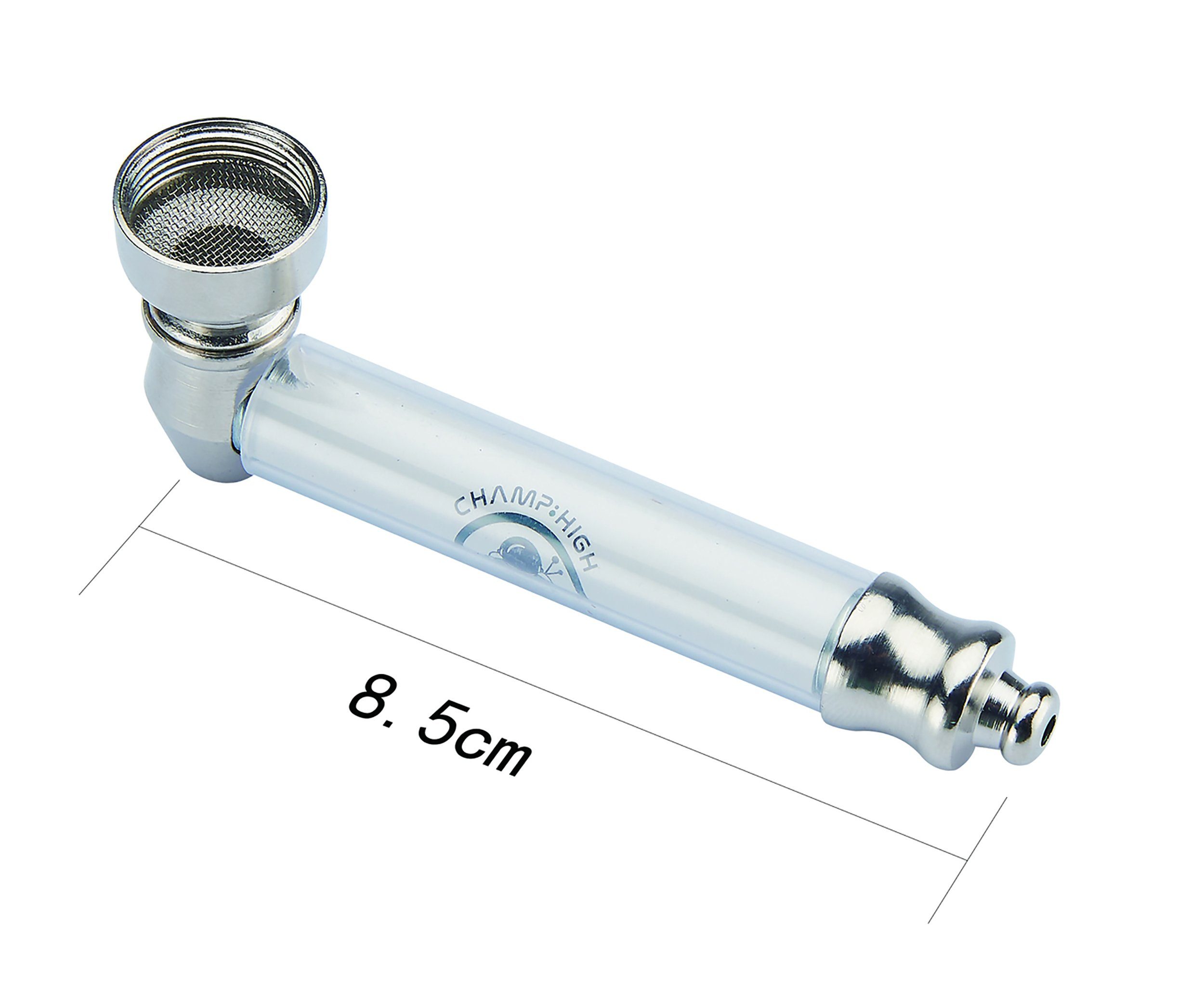 CHAMP HIGH Handpfeife MINI PFEIFE Metall 8,5cm lang mit 5 Sieben Tabakpfeife Pipe 54 (Weiss), Tabak