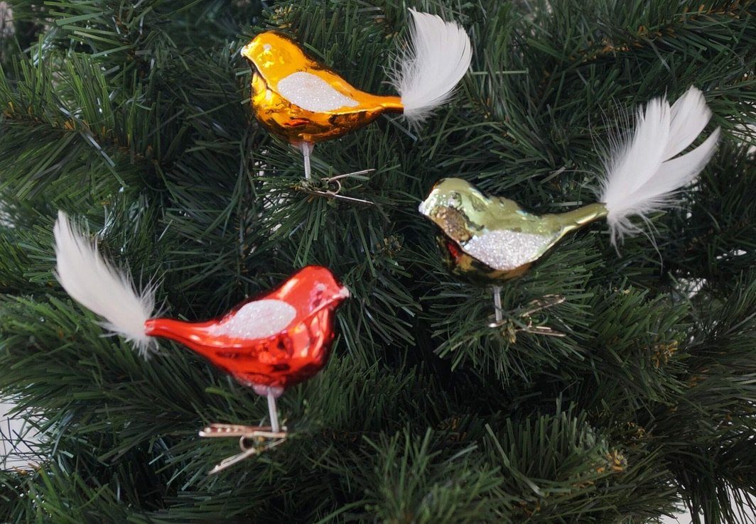 Christbaumschmuck 3 tlg. Glas-Vögel Set in Hochglanz Vintage Style