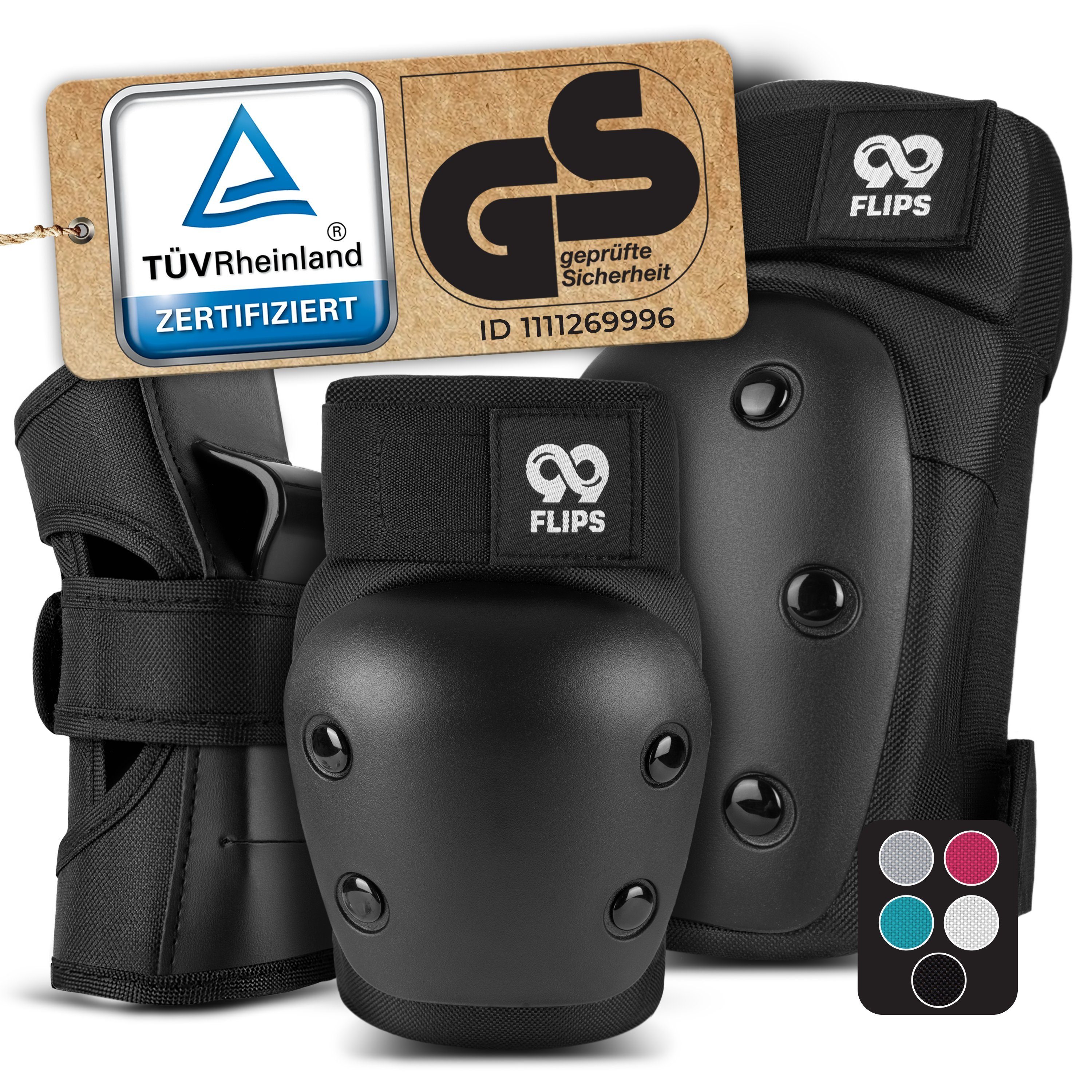 99FLIPS Protektoren-Set DIVE Protektoren Set Erwachsene Skateboard Inline Skates, Longboard (Protektoren Set Skateboard Erwachsene, 6-tlg., Inliner Schoner Knie-, Ellenbogen und Handgelenkschützer & Tragebeutel), Schlittschuhe Damen & Skateboard Erwachsen