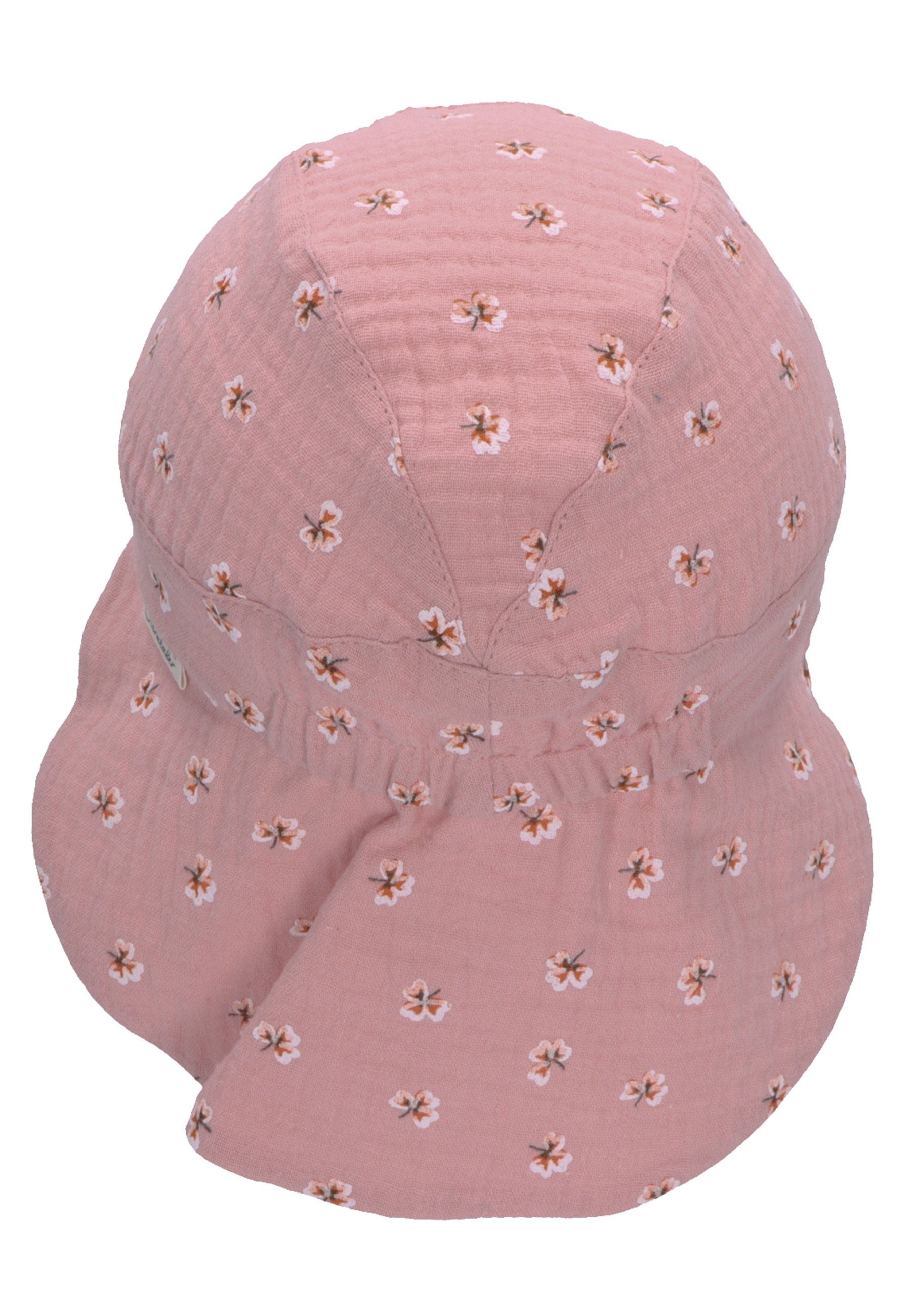 Sterntaler® Schirmmütze Schirmmütze Babyhut rosé Motiven für bedruckt Nackensch. idealer Sonnenschutz helles Sommermütze süßen Kinder) Größenregulierungsband (1-St., mit Blumen Nackenschutz mit mit