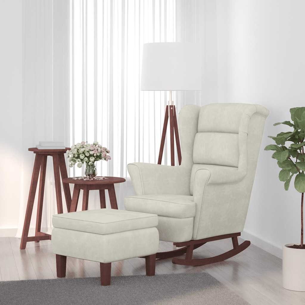 furnicato Schaukelsessel Schaukelstuhl mit Hocker Creme Samt 78x93x97 cm Massivholz (12-St), Bequemer Sessel mit Fußablage und weichem Flor für das Wohnzimmer
