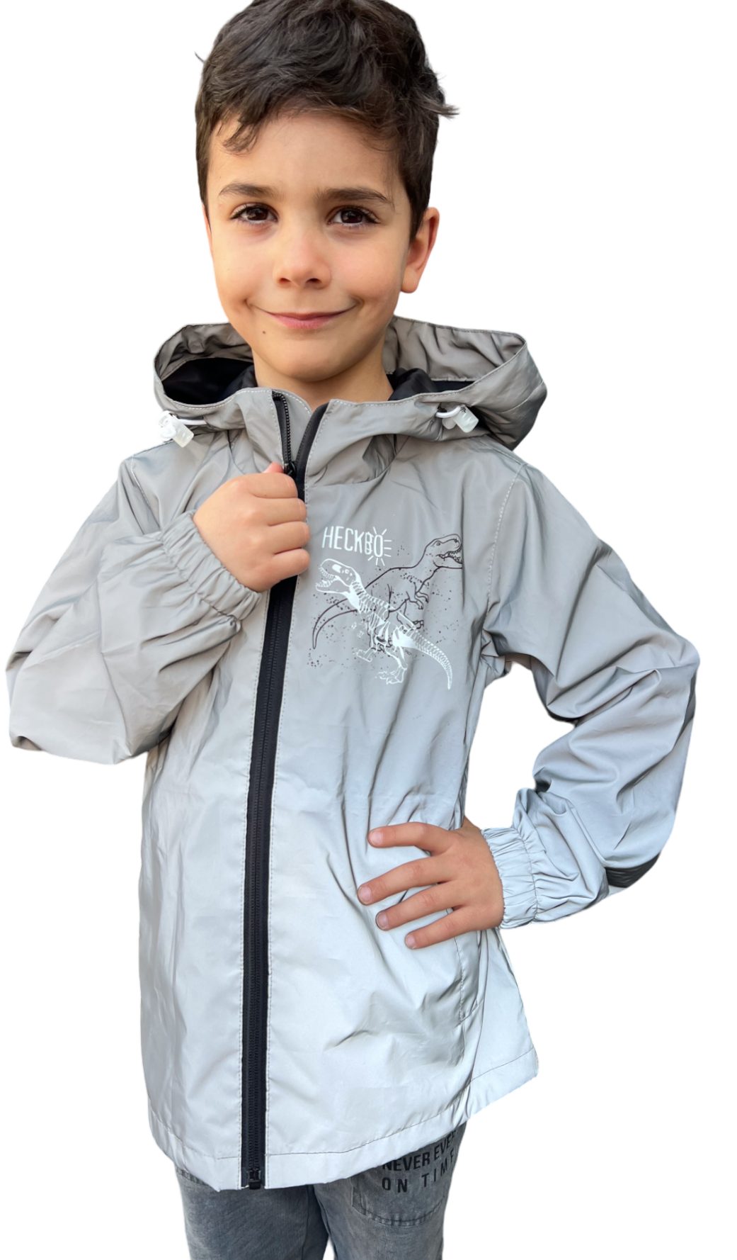 HECKBO Regen- und Matschjacke 360° Reflektor Kinder Regenjacke Windjacke Jacke Dinosaurier 3-6 Jahre