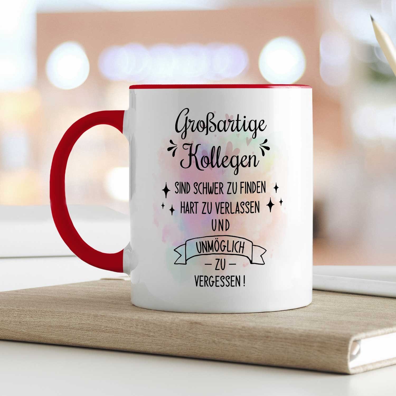 GRAVURZEILE Tasse mit Spruch - Großartige Kollegen - Abschiedsgeschenk für die Kollegen, Keramik, Farbe: Rot