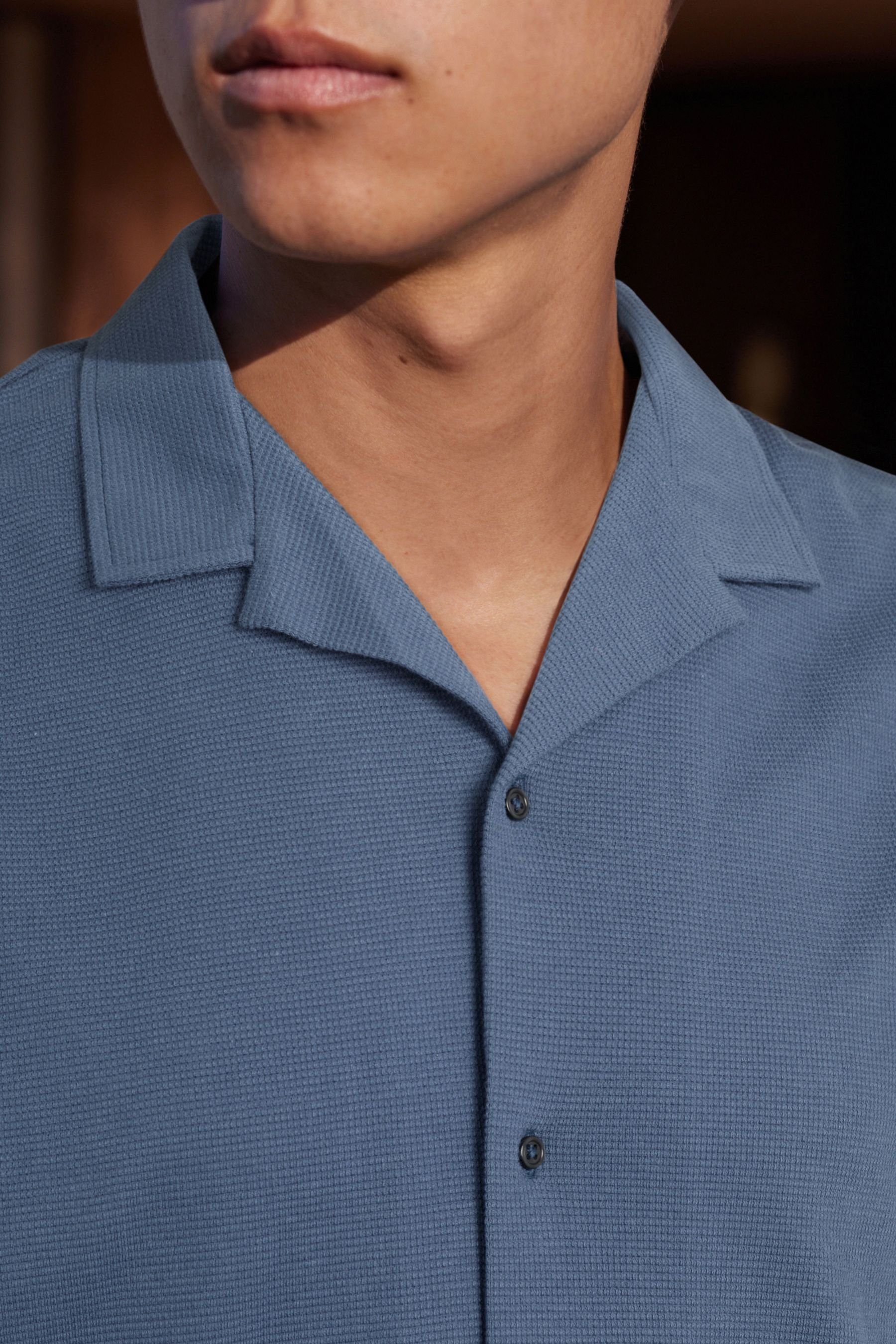 Blue (1-tlg) mit Durchgeknöpftes kubanischem Kragen Poloshirt Next Polo-Shirt