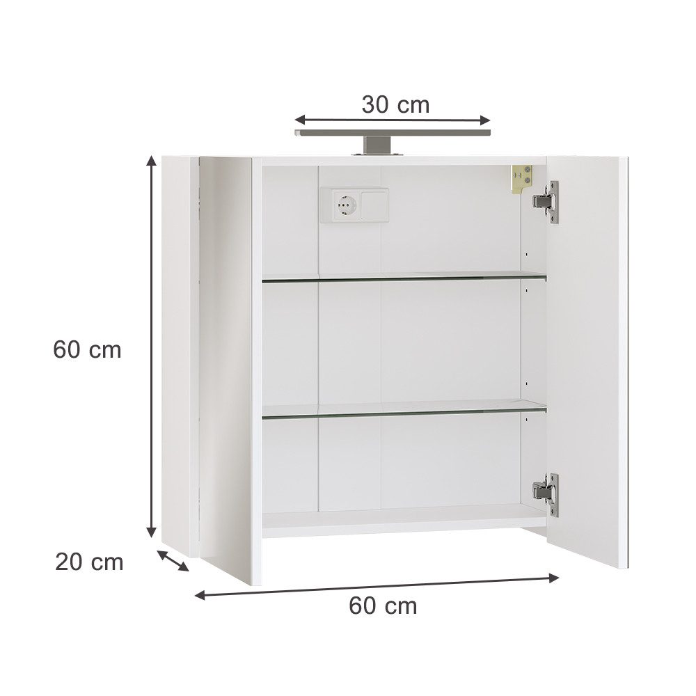 Vicco Badezimmerspiegelschrank Lavio, Weiß, 60 x 60 cm mit LED-Beleuchtung günstig online kaufen