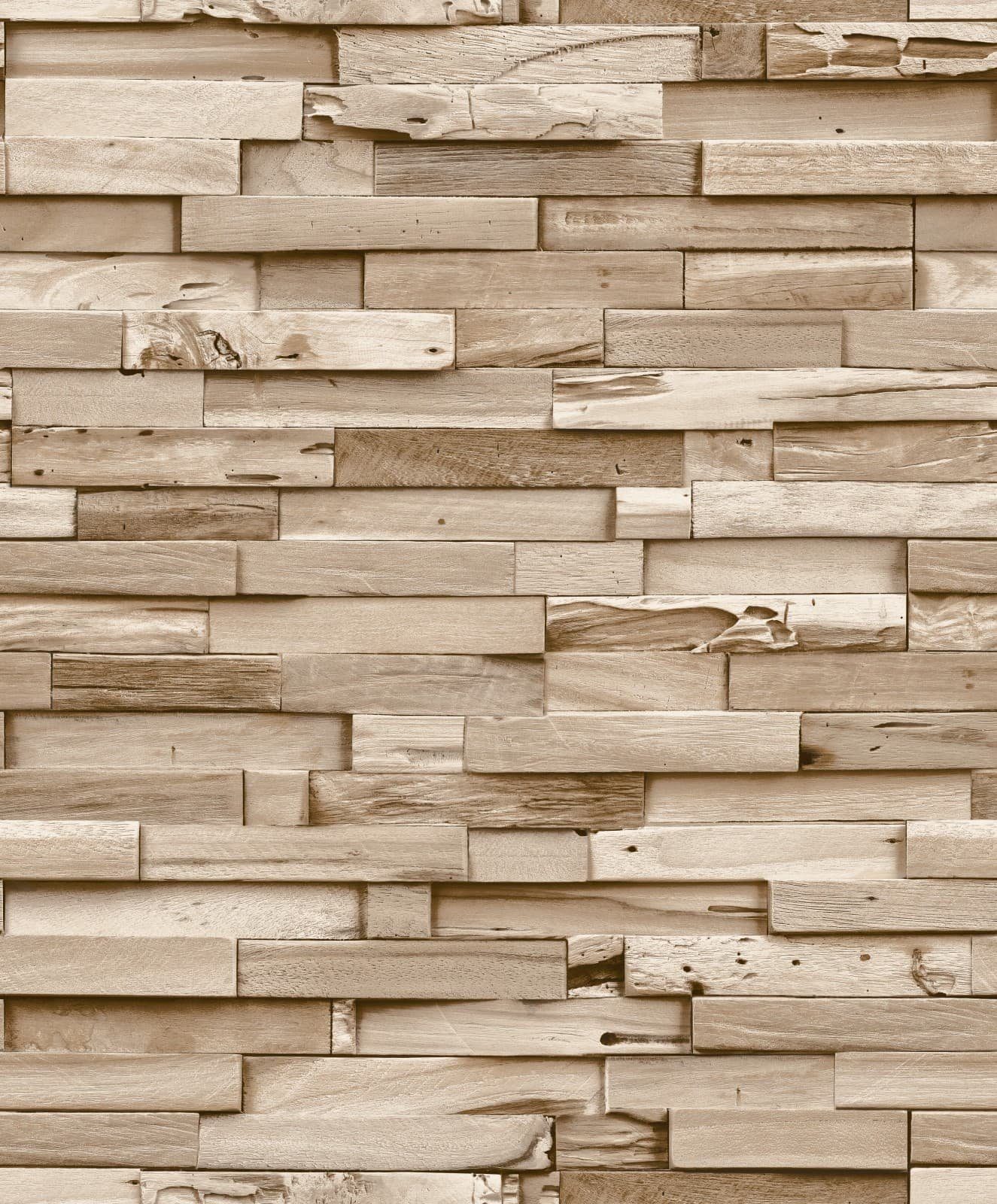 Grandeco Tapete Vliestapete 3D-Effekt Holz Optik günstig online kaufen