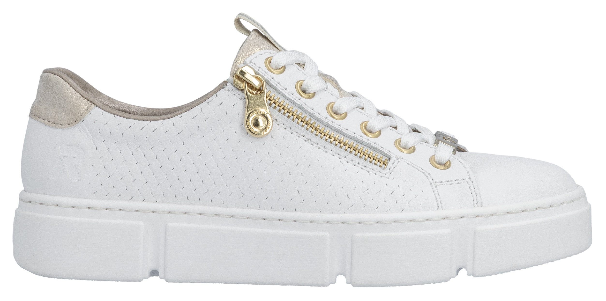 Rieker Plateausneaker mit goldfarbenen Details, Freizeitschuh, Halbschuh, Schnürschuh