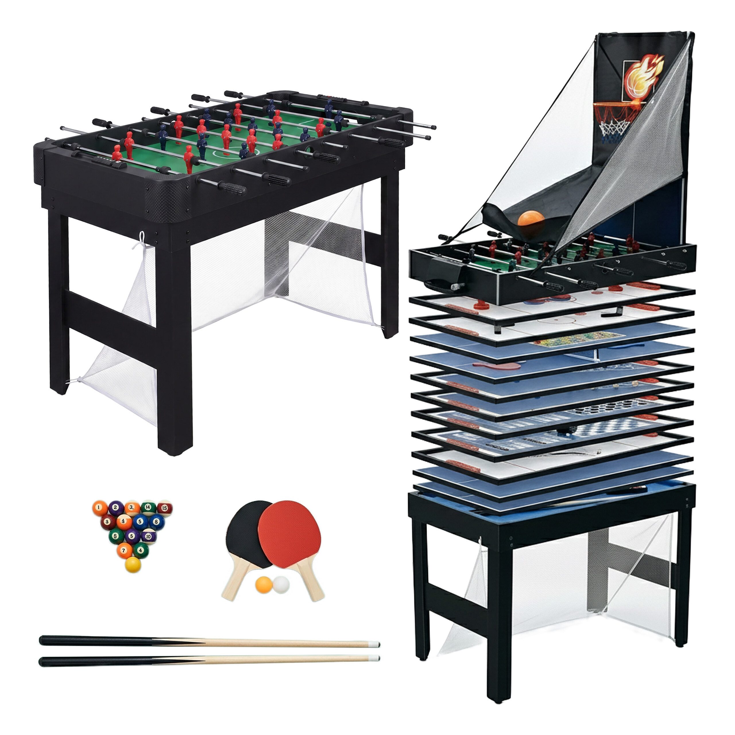 relaxdays Multifunktionstisch Spieltisch 20 in 1 Zubehör