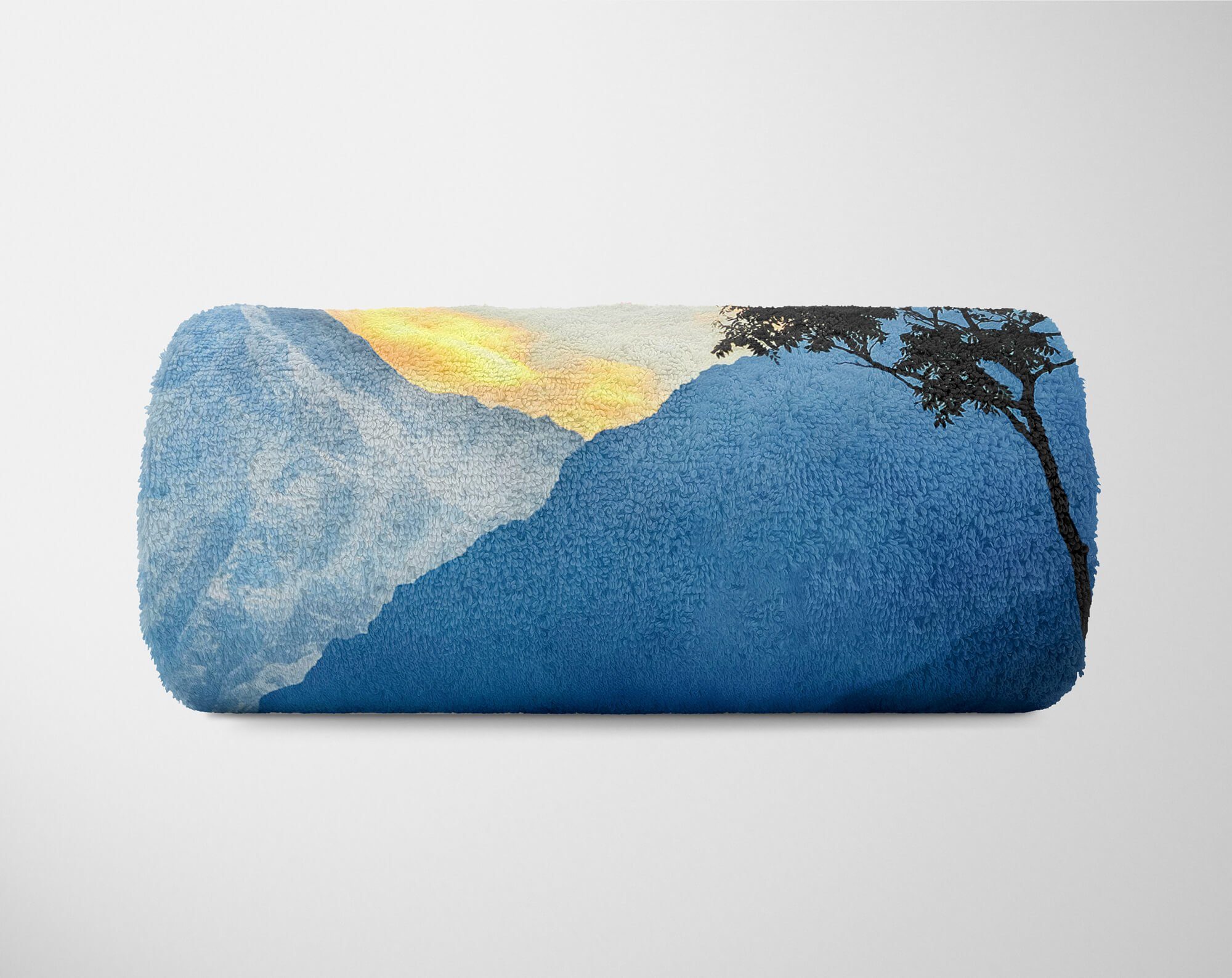 Baum (1-St), Handtücher Berge Saunatuch Wund, Handtuch Sinus Strandhandtuch Handtuch Stunde Kuscheldecke Blaue mit Art Baumwolle-Polyester-Mix Fotomotiv