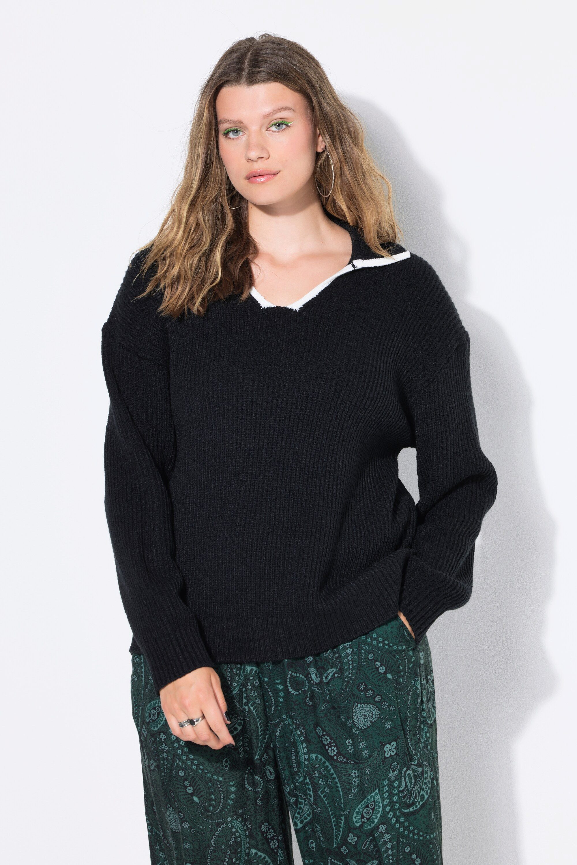 Strickpullover Pullover oversized Strukturstrick Polokragen