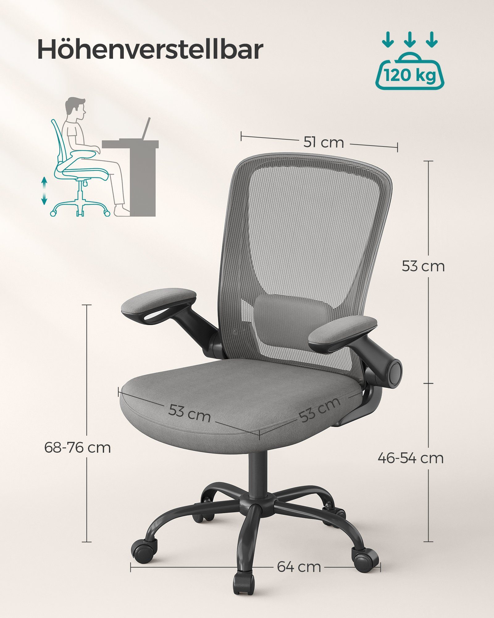 SONGMICS Bürostuhl, ergonomisch, Drehstuhl mit Mesh, günstig online kaufen