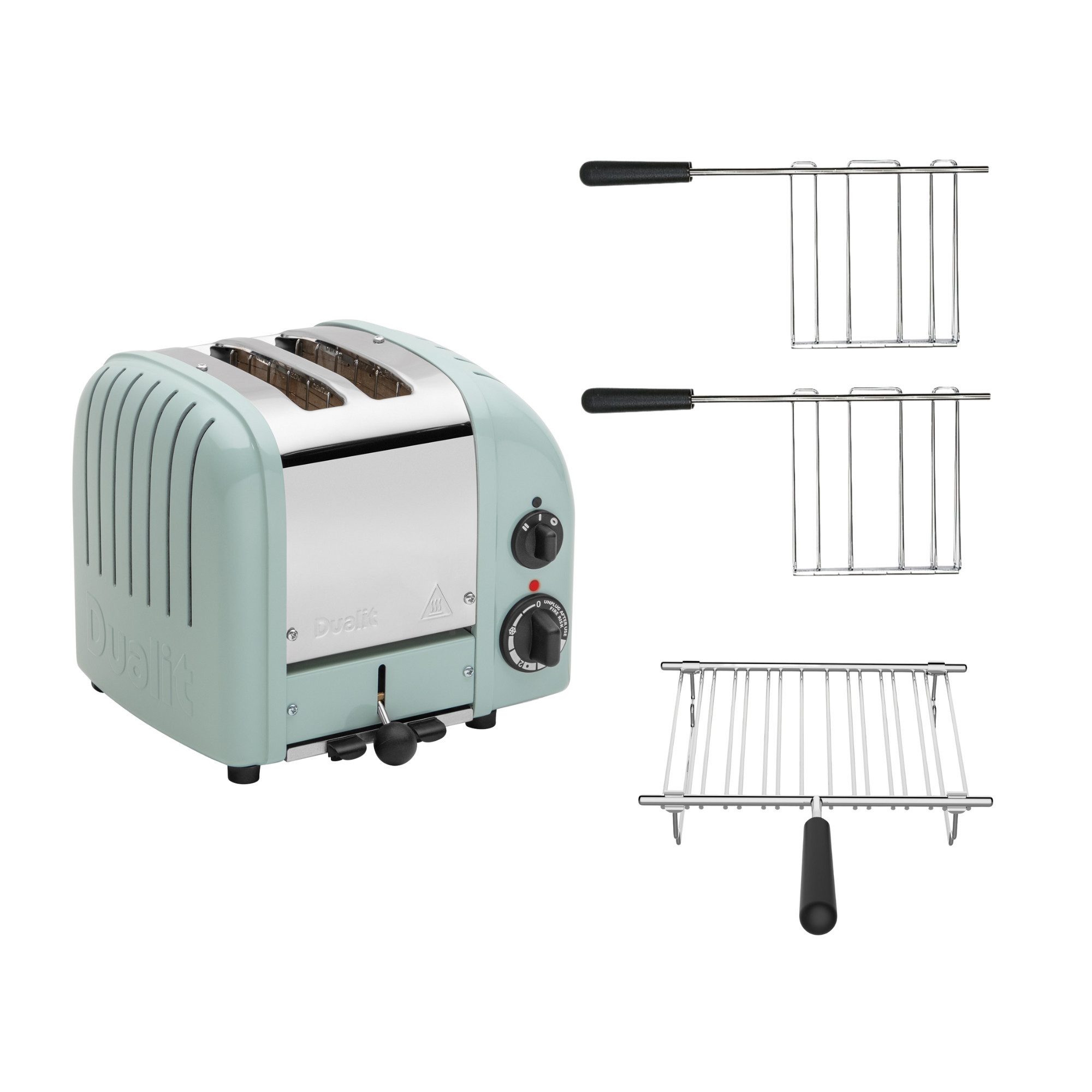 Dualit Toaster Dualit Paket 3, 2er Toaster mit Brötchenaufsatz und 2 Sandwichzangen