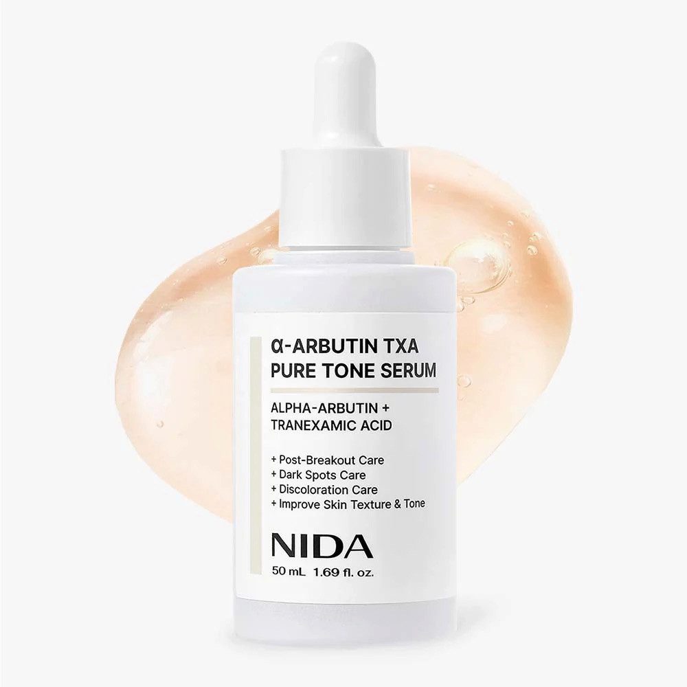 NIDA Gesichtsserum Alpha-Arbutin TXA Pure Tone Serum 50ml Brightening Serum gegen dunkle Flecken & Pigmentflecken – Aufhellendes Korean Skincare Serum, mit Tranexamsäure & Hyaluronsäure für ebenmäßigen Teint