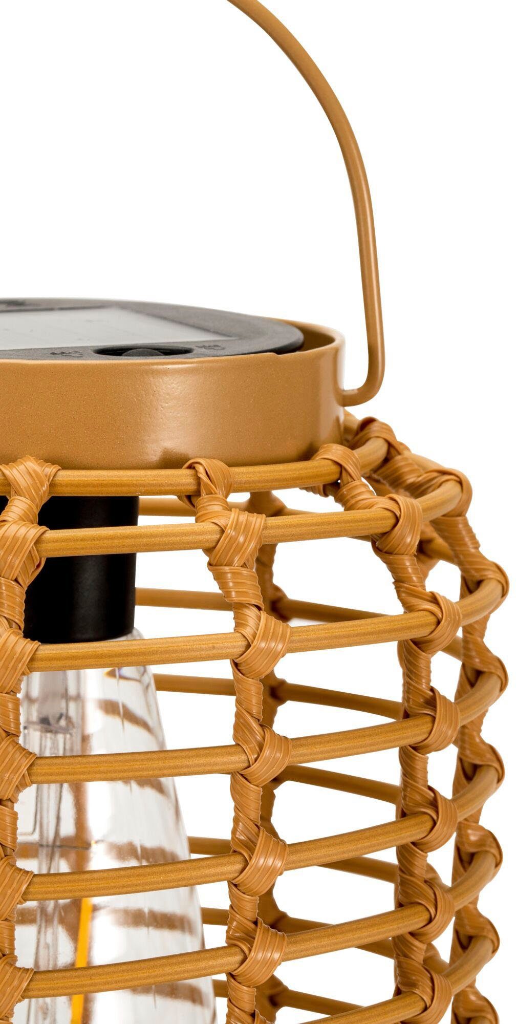 Pauleen LED Laterne Sunshine Darling Solarlaterne Beige Rattan/Metall/Kunststoff, LED fest integriert, Warmweiß, Solar