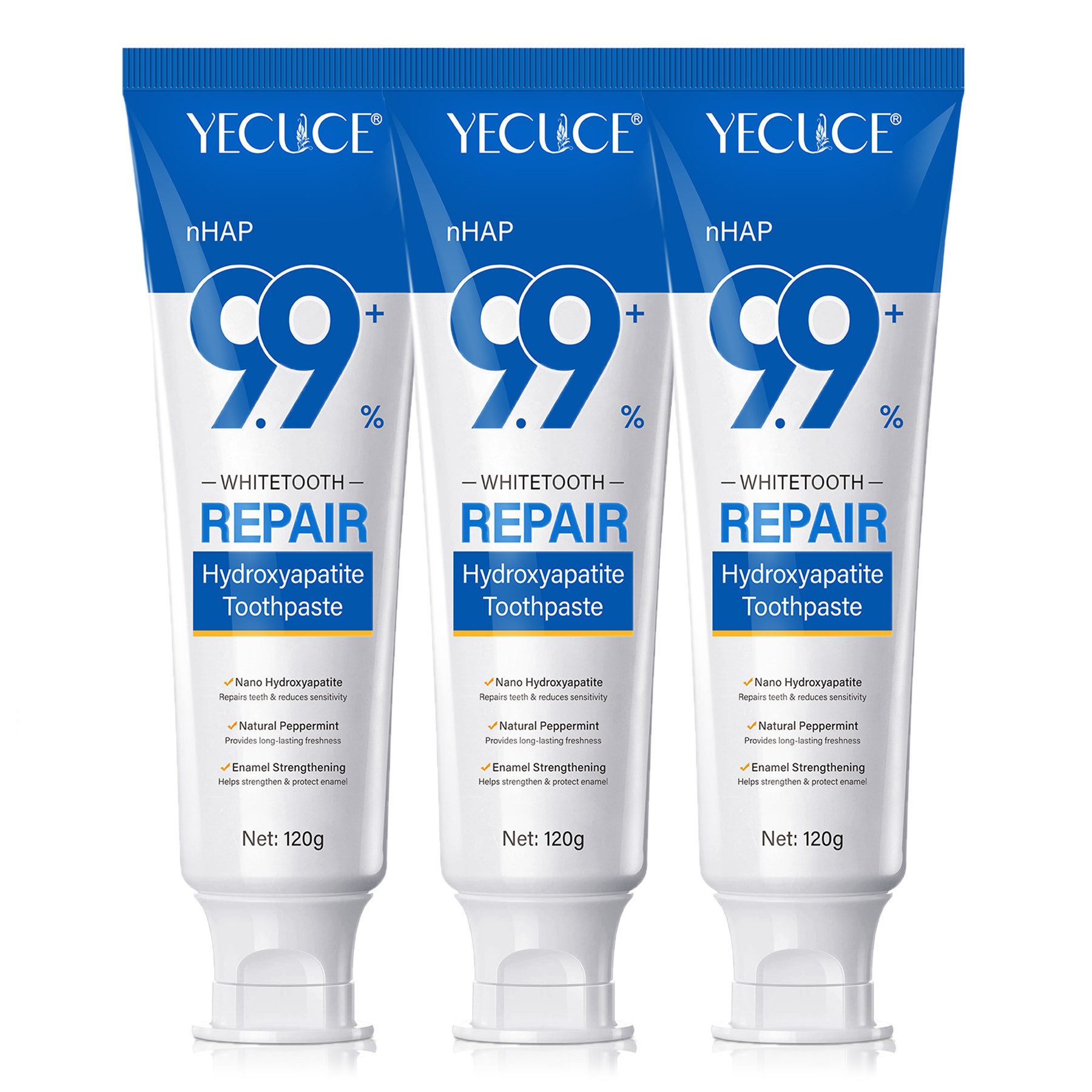 ALIVER Zahnpasta Hydroxylapatit 9.9+% Aufhellende Zahncreme Reparatur Zahnschmelz, (3-St) Aufhellende Zahncreme, Zahnpasta, Zahnweiß