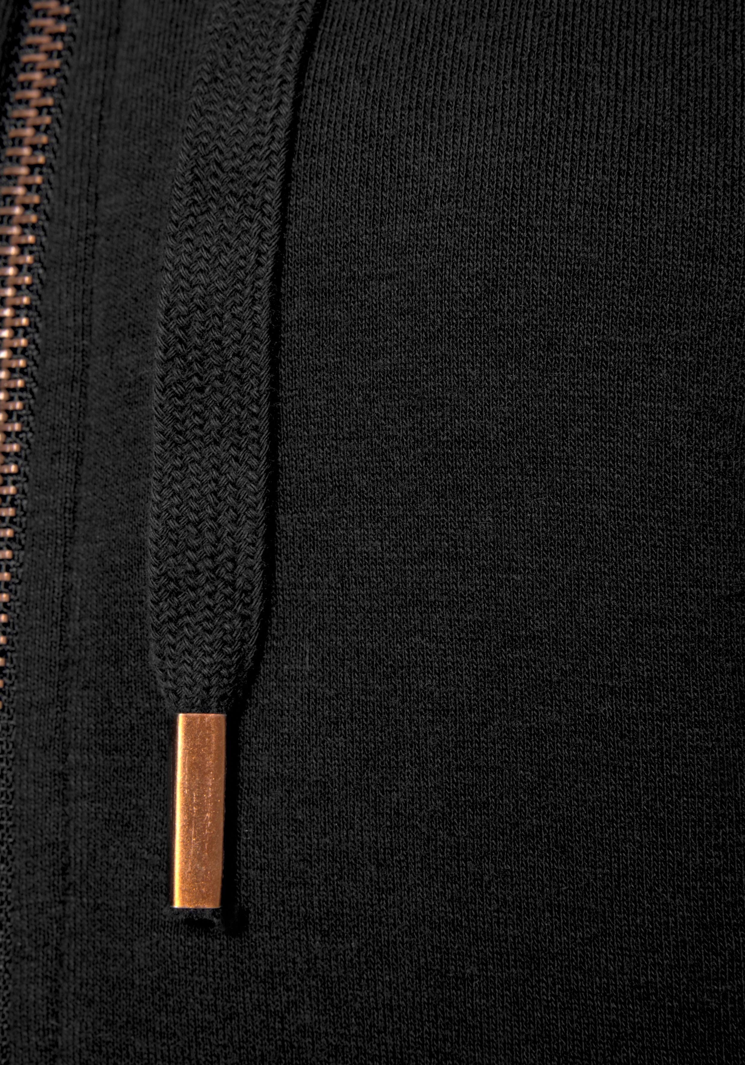 Bench. Loungewear Taschen und Zipper, Sweatjacke mit schwarz Loungeanzug