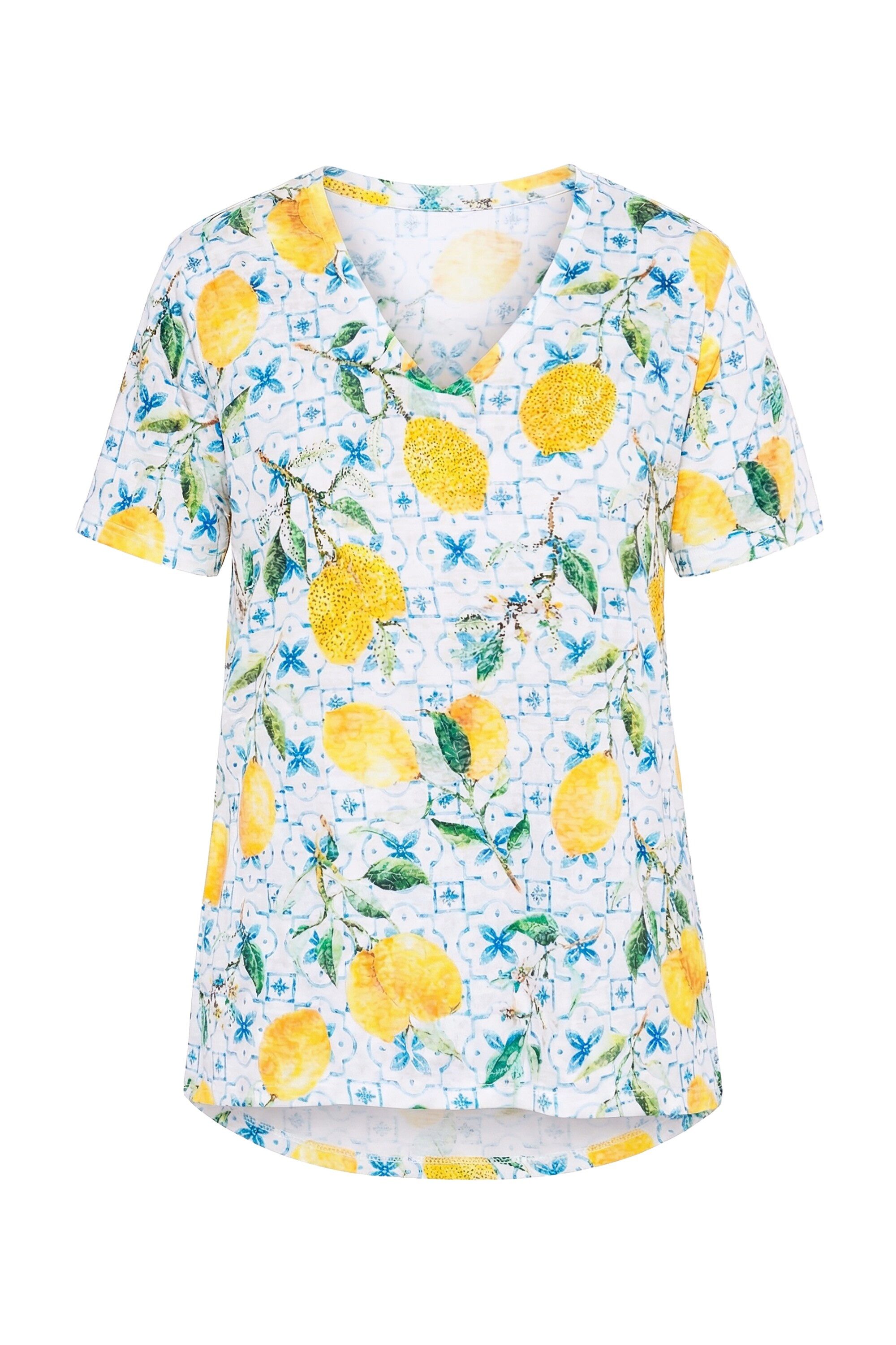 T-Shirt T-Shirt A-Linie Zitronenmuster Halbarm