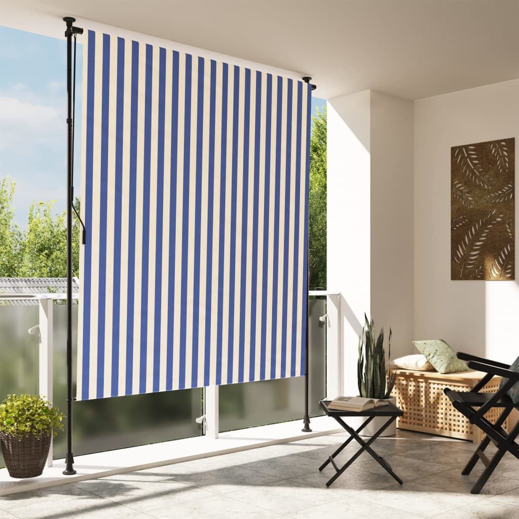 Thumbnail - vidaXL Markise Außenrollo Blau und Weiß 150x270 cm Stoff und Stahl