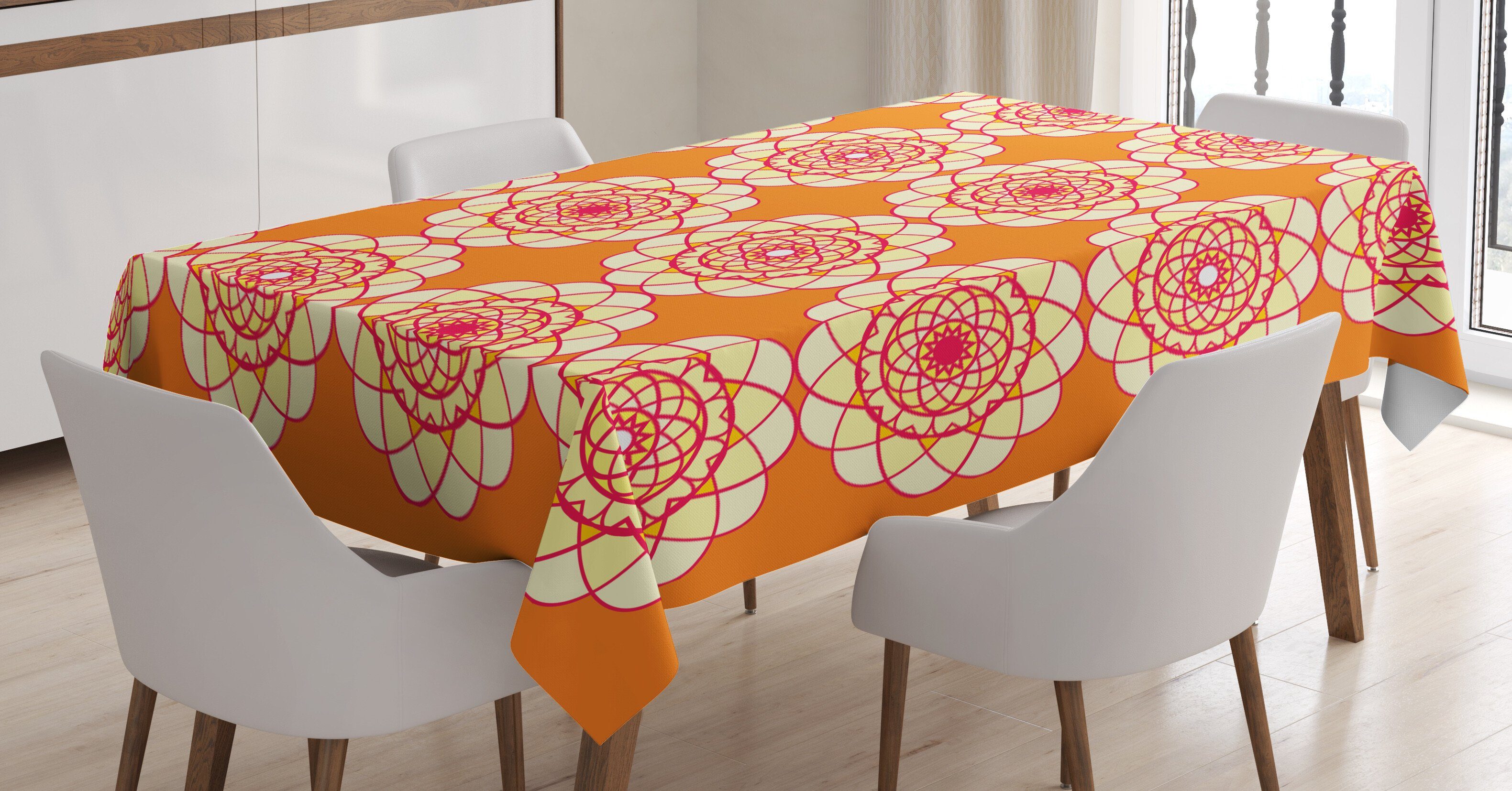 Waschbar Bereich Abakuhaus den Rosa Farbfest geeignet Kunst Farben, Klare Tischdecke Für Geometric Retro Orange und Außen