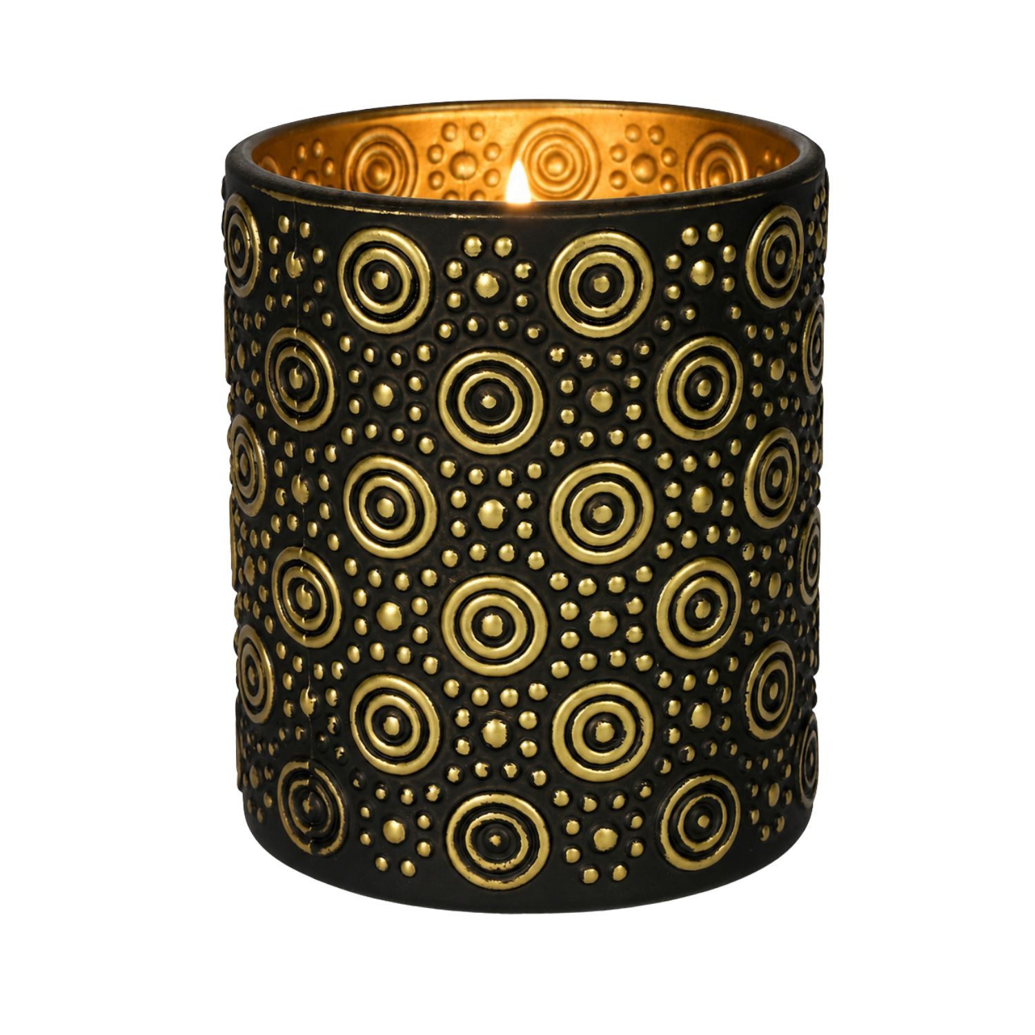 Marrakesch Orient & Mediterran Interior Windlicht Windlicht Hailey Schwarz Gold 10 cm Glas Teelichthalter Deko rund edel (1 St), Handarbeit