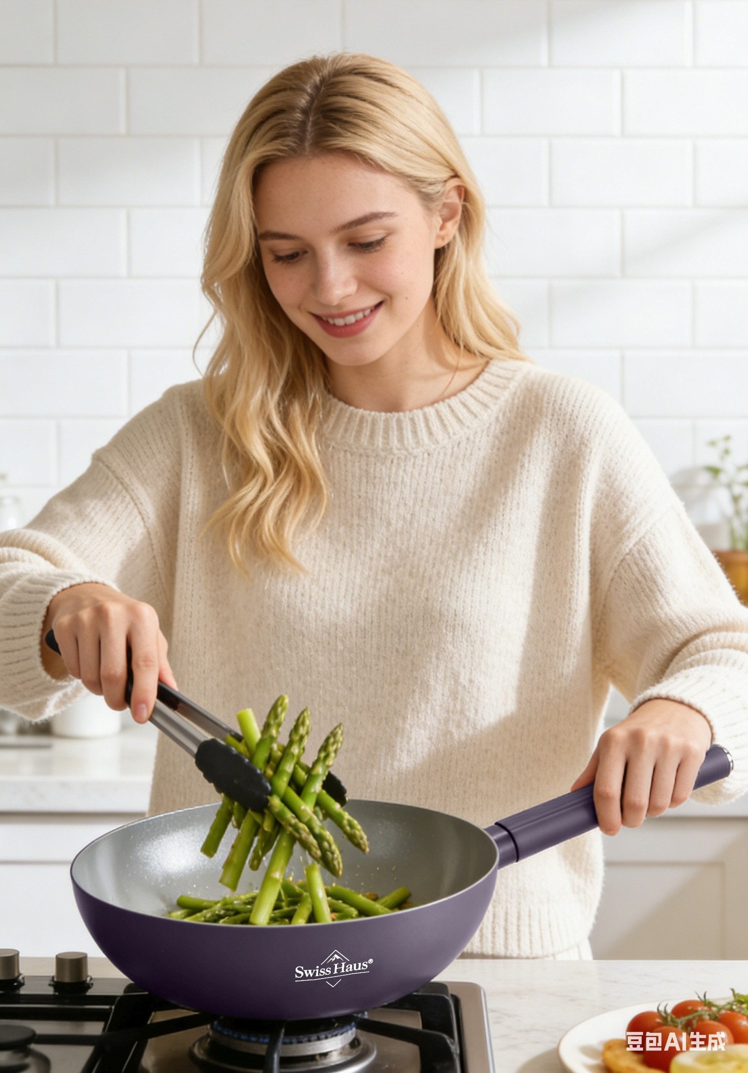 Swiss-Haus Wok Wok-Pfanne mit Glasdeckel Ø30 Antihaft Induktion Swiss Haus SH-SCW30T, Material: Aluminium, Kunstsoff, Glas (Set bestehend aus Pfanne und Glasdeckel)