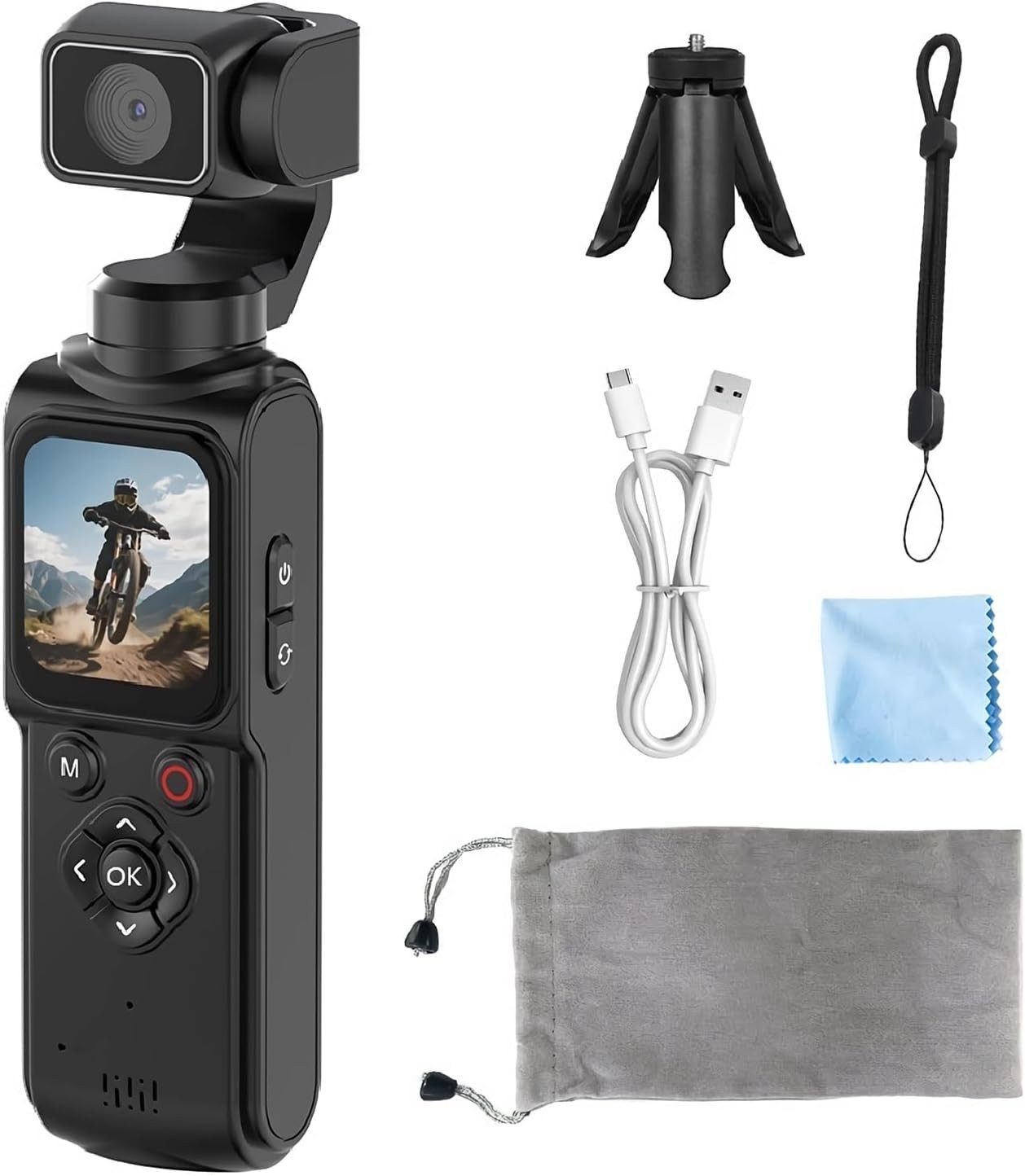 feinlux Action Kamera 4K, Vlog Kamera Kompaktkamera (6400 MP, inkl. (mit 64-GB Speicherkarte), für Reisen und Outdoor, mit 1,72-Zoll-Touchscreen Kompaktkamer, ainkl AI Tracking & App)