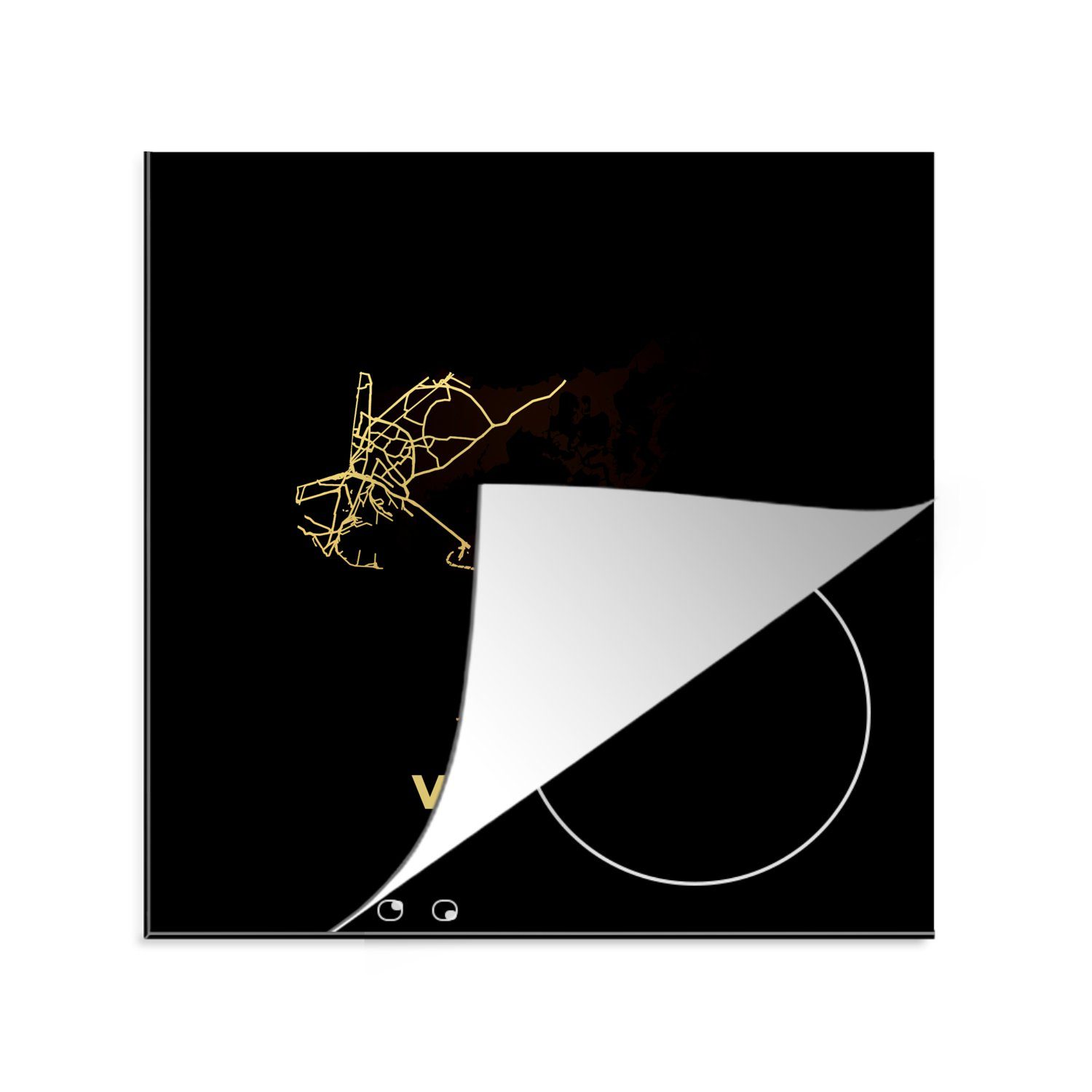 MuchoWow Herdblende-/Abdeckplatte Venedig - Gold - Karte - Schwarz, Vinyl, (1 tlg), 78x78 cm, Ceranfeldabdeckung, Arbeitsplatte für küche | Herdabdeckplatten