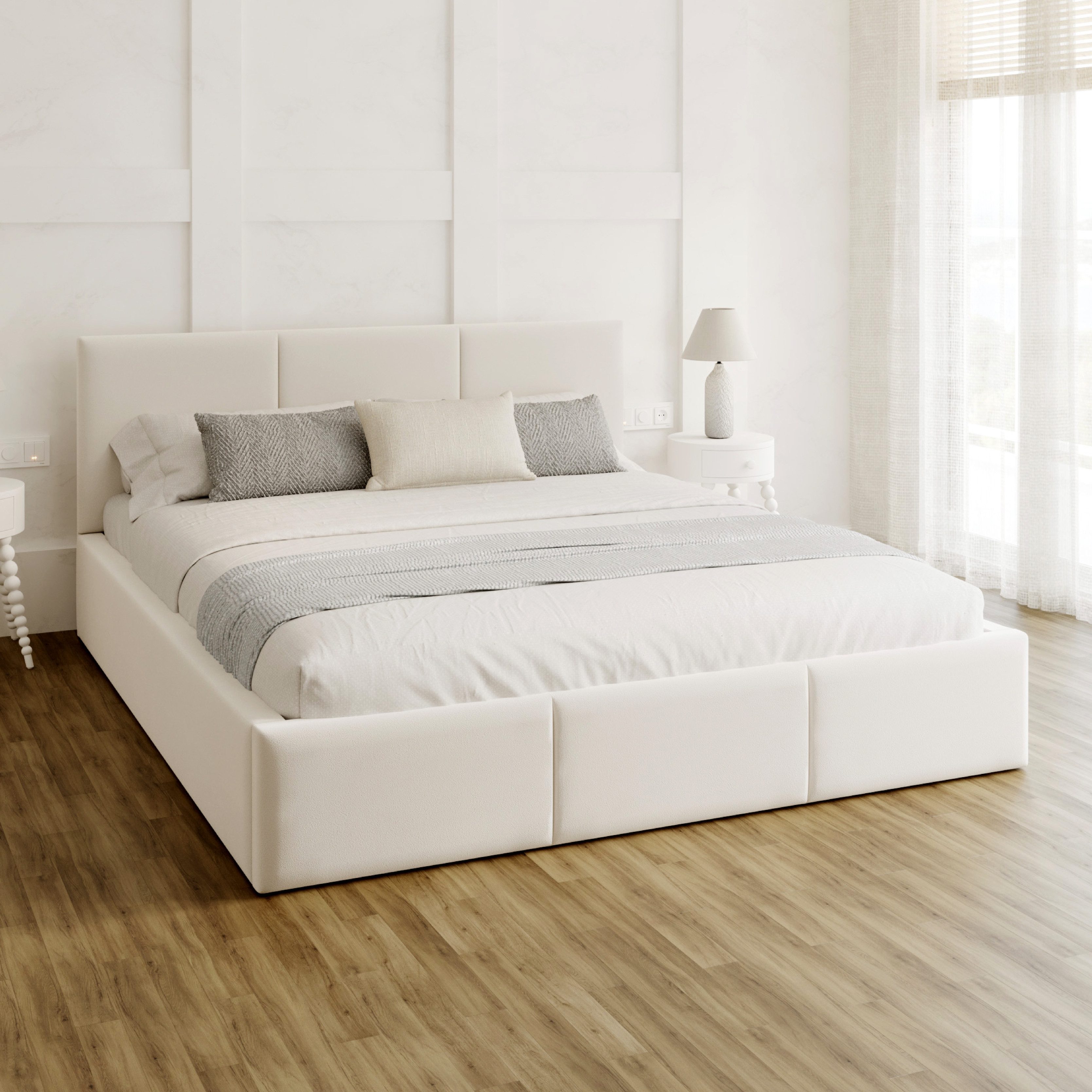 FDM Polsterbett AMBER modern mit Lattenrost Bettkasten pflegeleichter Bezug MADE IN EU (verfügbar 90x200 120x200 140x200 160x200 180x200cm, Bettrahmen, Bett, mit großen gepolsterten Kopfteil, mit Bettkasten zum aufklappen), Hebbarer Metallrahmen, mit/ohne