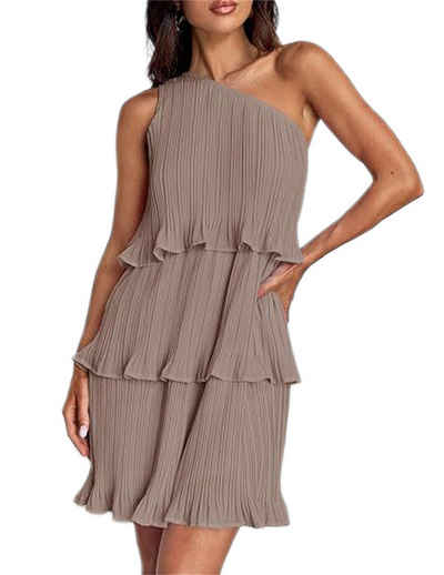 AFAZ New Trading UG Sommerkleid Einschultriges einfarbiges Damenkleid mit Patchwork-Saum für Damen
