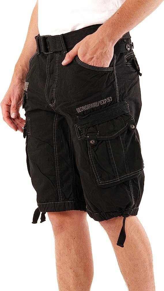 Brpanoramique Cargoshorts Herren Mit (Packung, Geographical schwarz Norway Neu 1-tlg) Gürtel kurze Hose