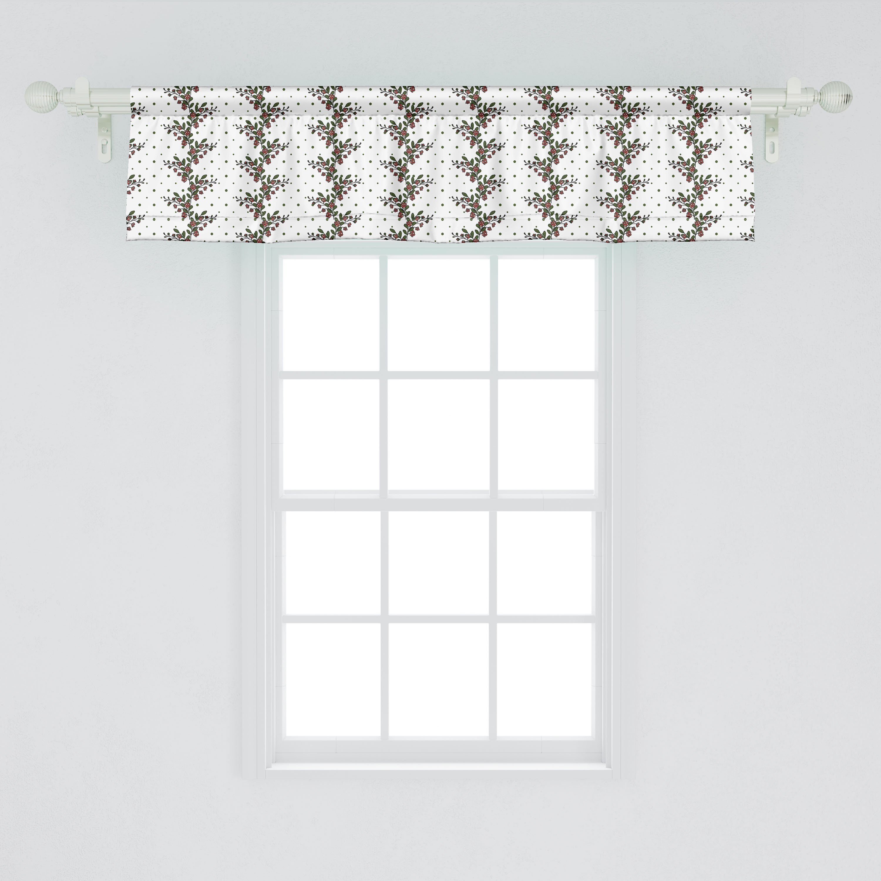 Blumenstreifen Dekor Vorhang belaubte für mit Blooming Scheibengardine Volant Küche Blumen Schlafzimmer Abakuhaus, Microfaser, Stangentasche,
