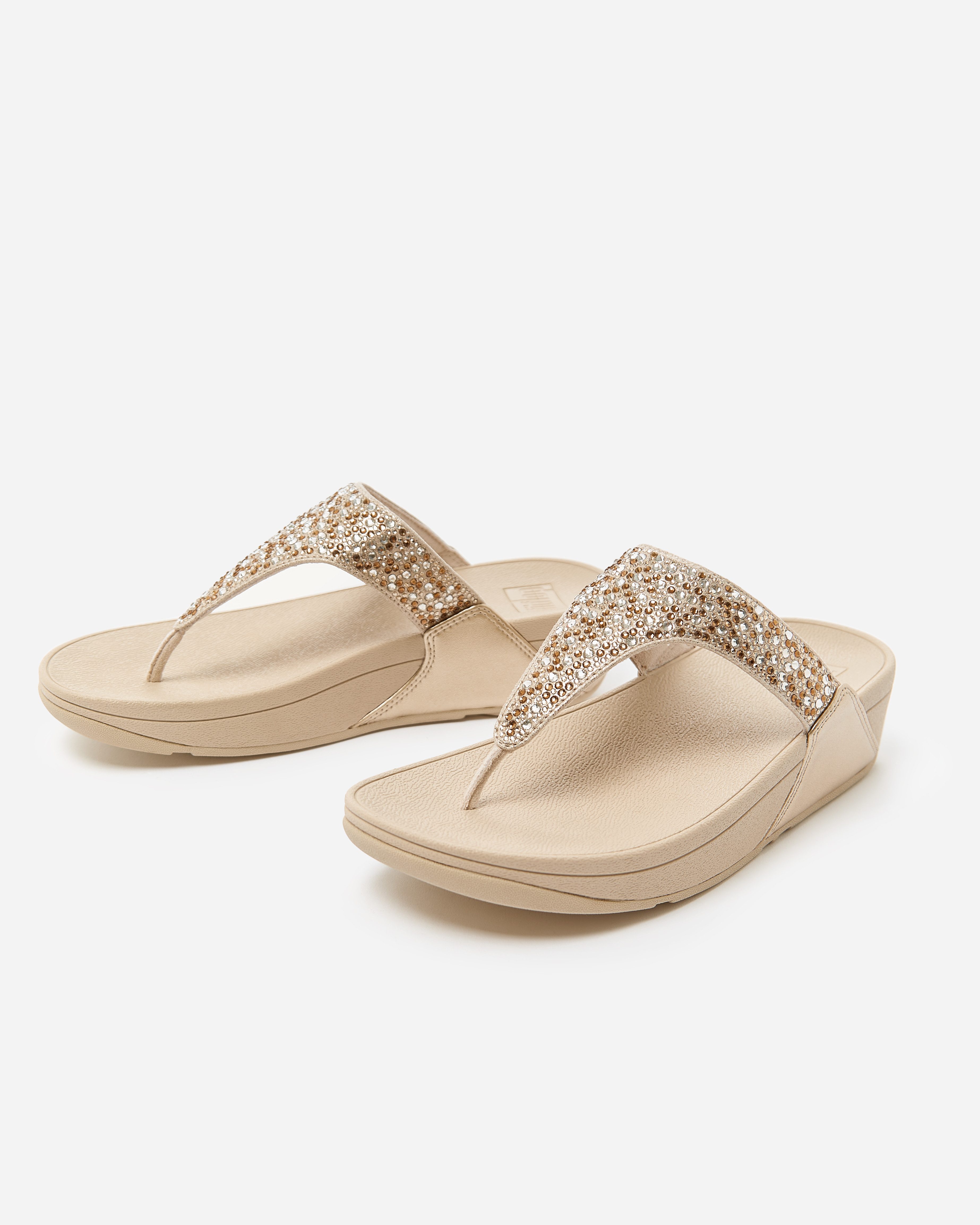 Fitflop LULU CRYSTAL-MIX METALLIC TOE-POST SANDALS Zehentrenner Keilabsatz, Plateauschuh, Dianette mit mehrfarbigen Strasssteinchen – Bild 4 von 5